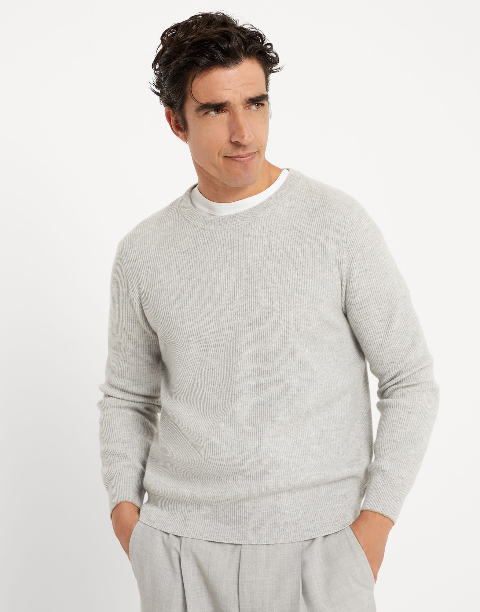 Thick cashmere sweater in english rib in Sky