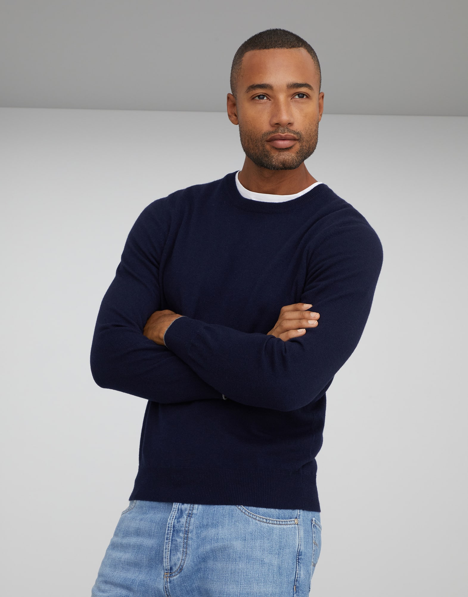 Navy blue cashmere sweater 2025 mens