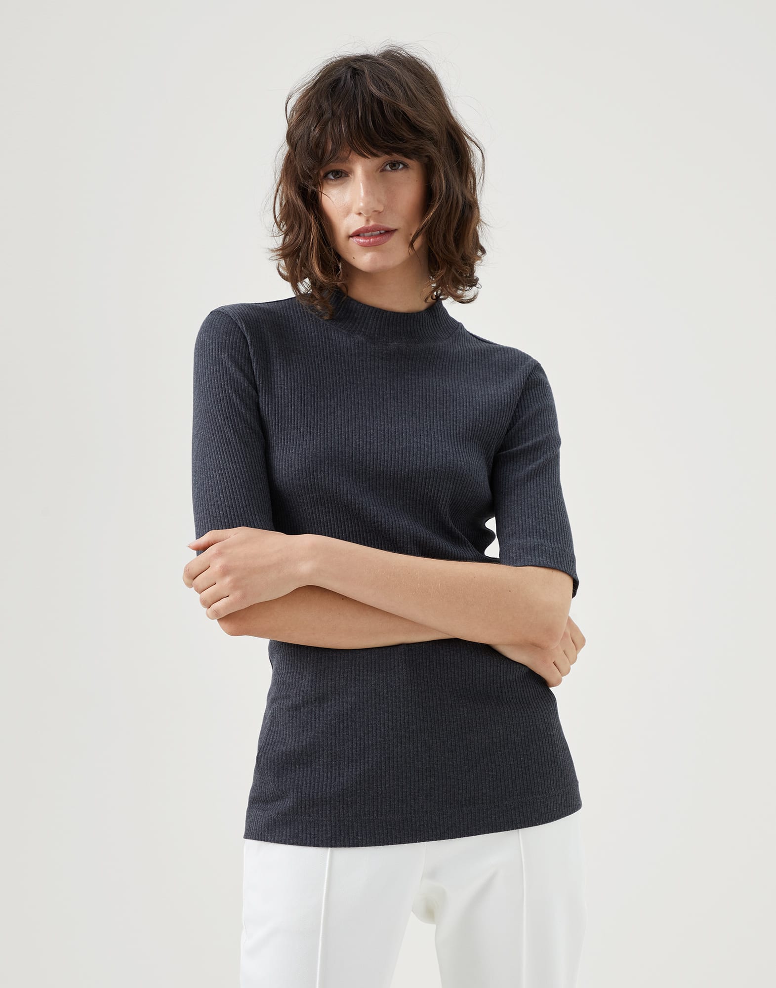 Ribbed jersey T-shirt (241MH990BM114) for Woman | Brunello Cucinelli