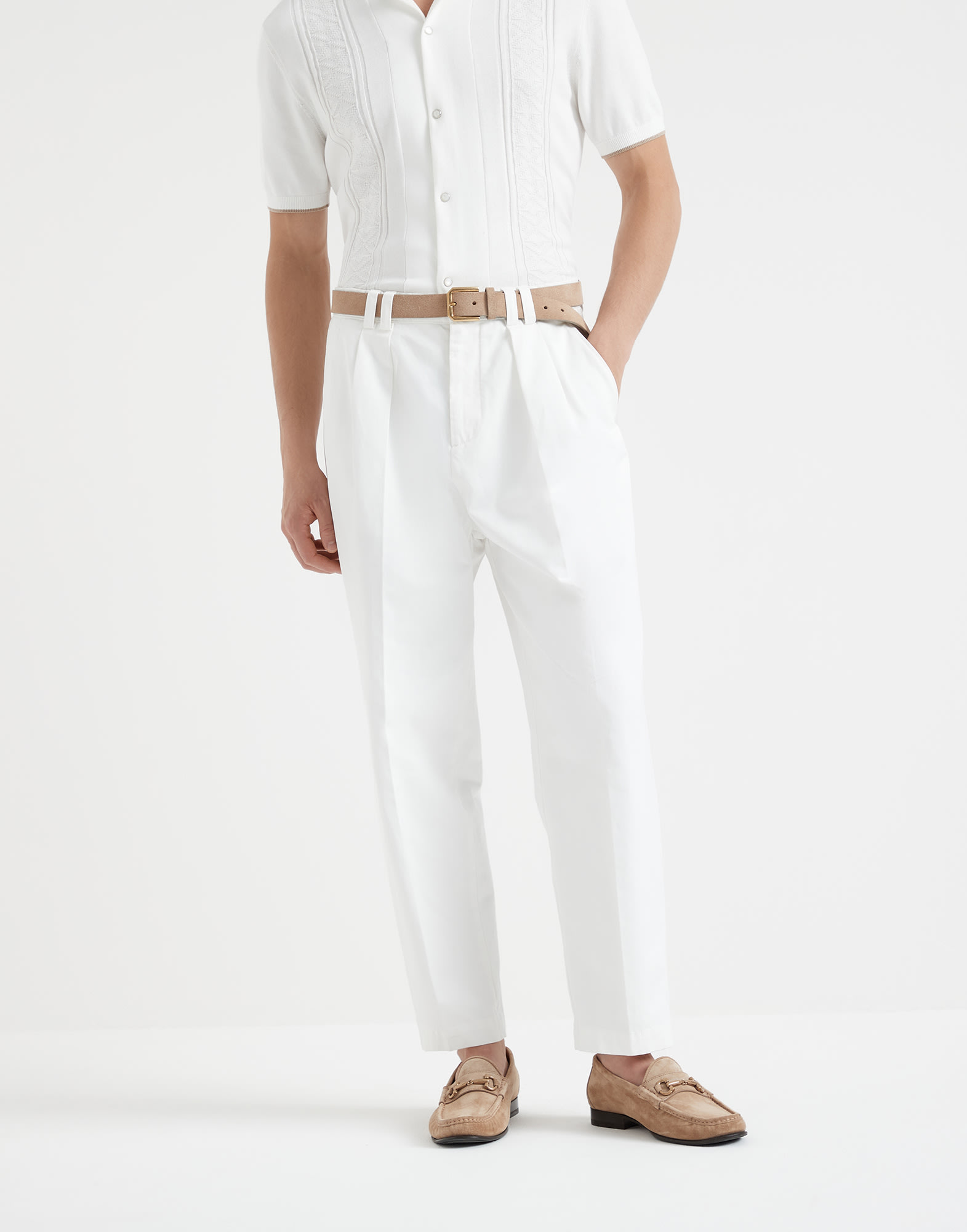 Pantalon en gabardine Blanc Homme - Brunello Cucinelli