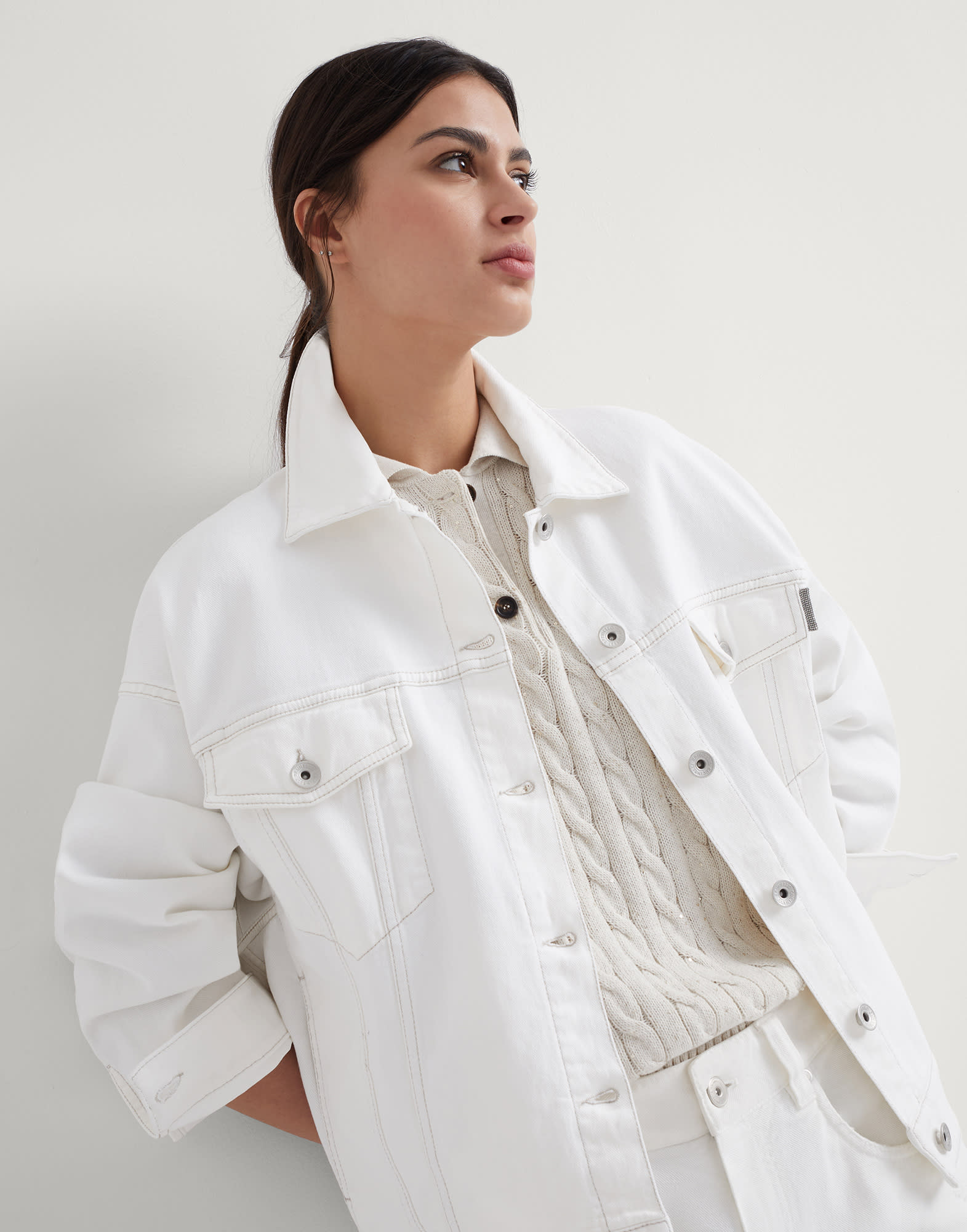 Куртка с четырьмя карманами из денима Белый Женщина - Brunello Cucinelli