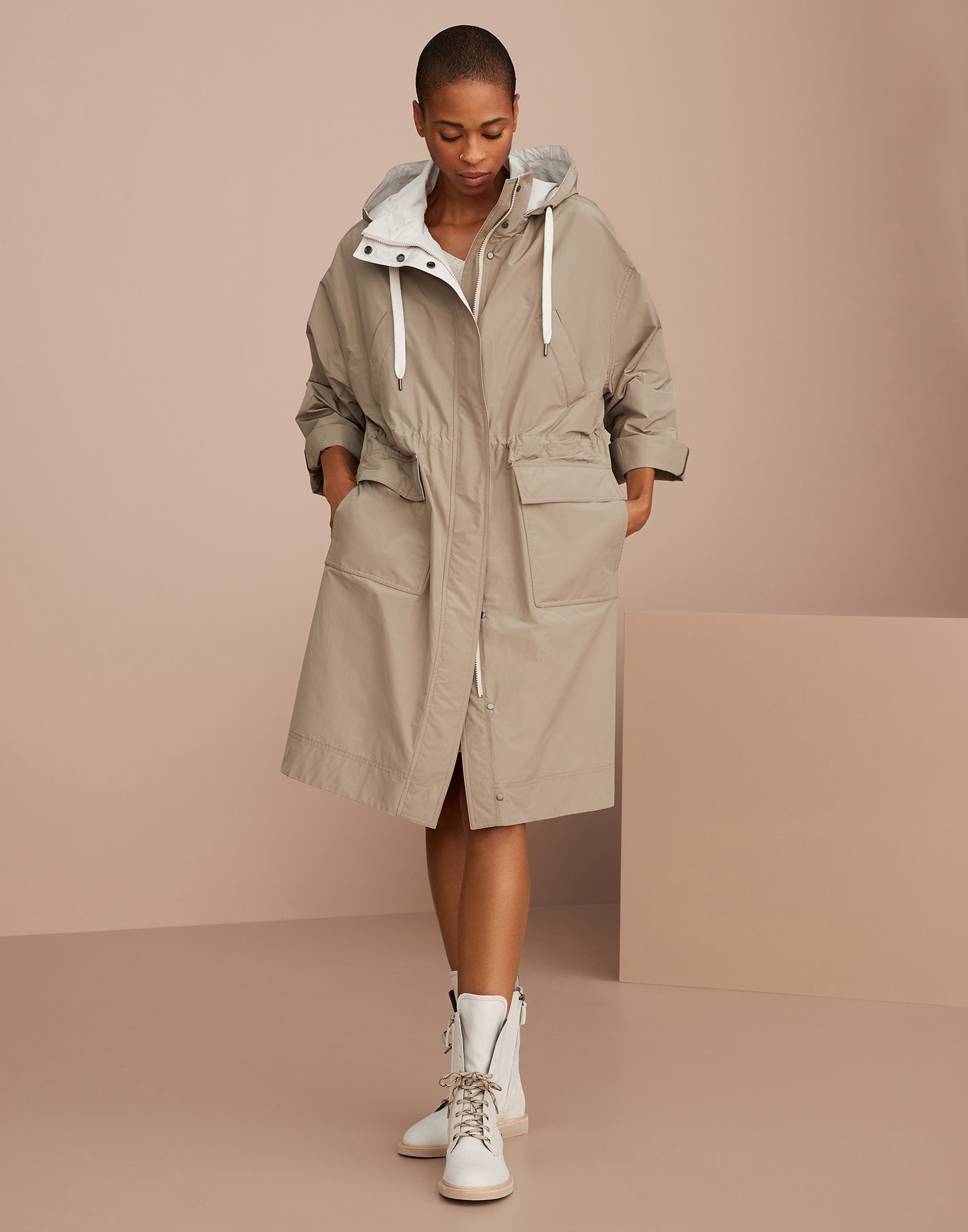 Outerwear with hood Taupe Woman - Brunello Cucinelli