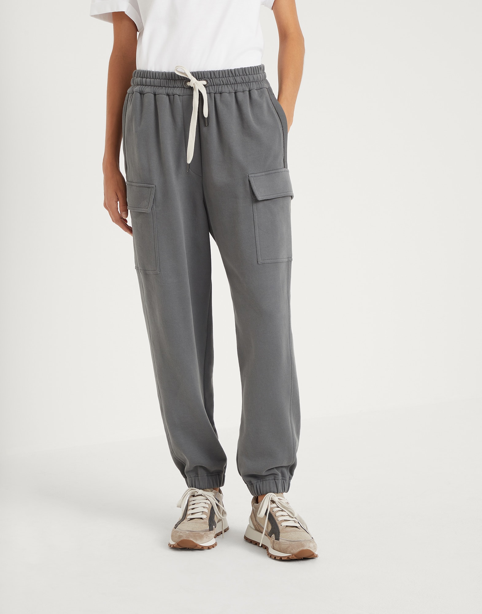 Smooth French terry trousers Grey Woman - Brunello Cucinelli