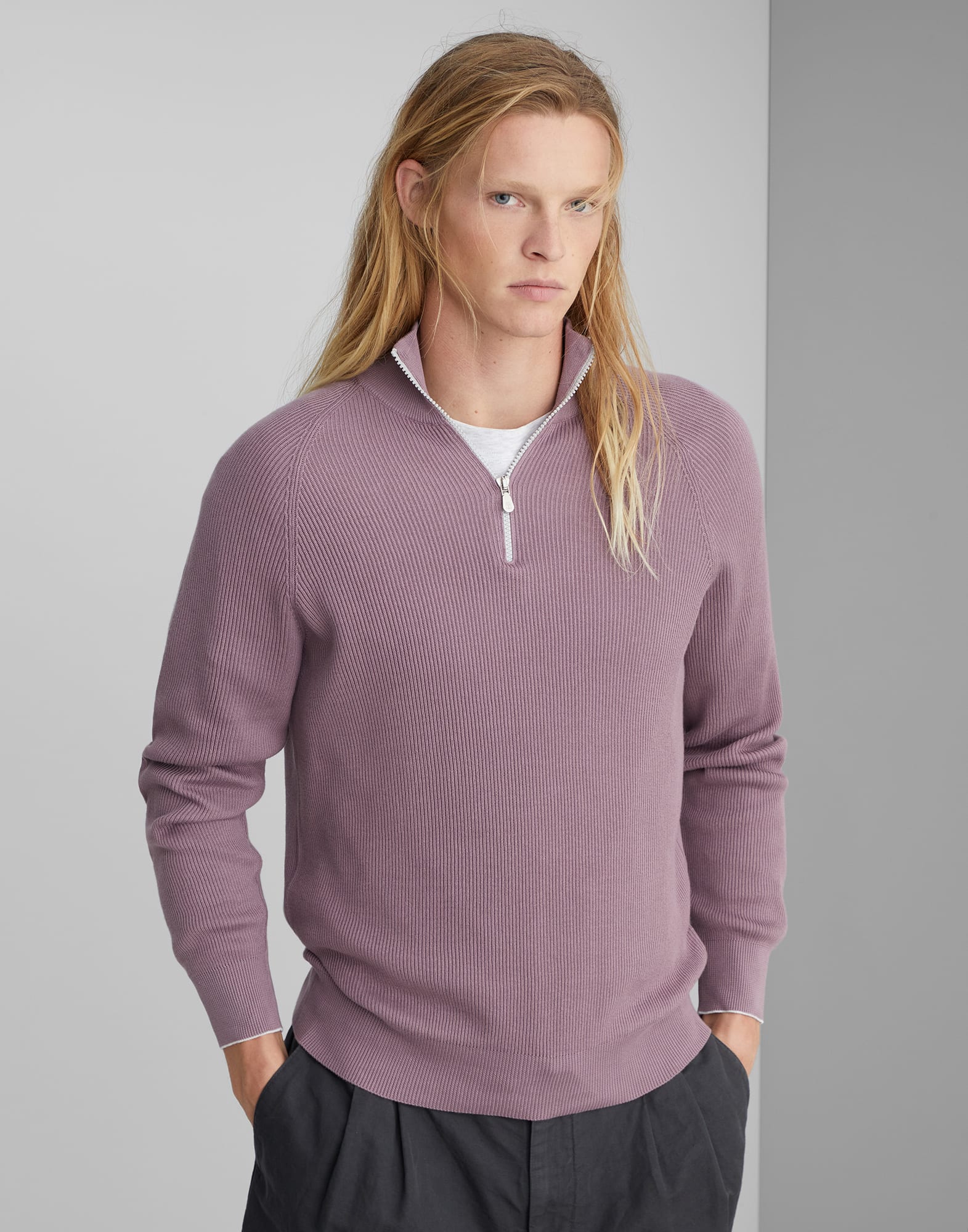 Sweater with half zipper Purple Man - Brunello Cucinelli