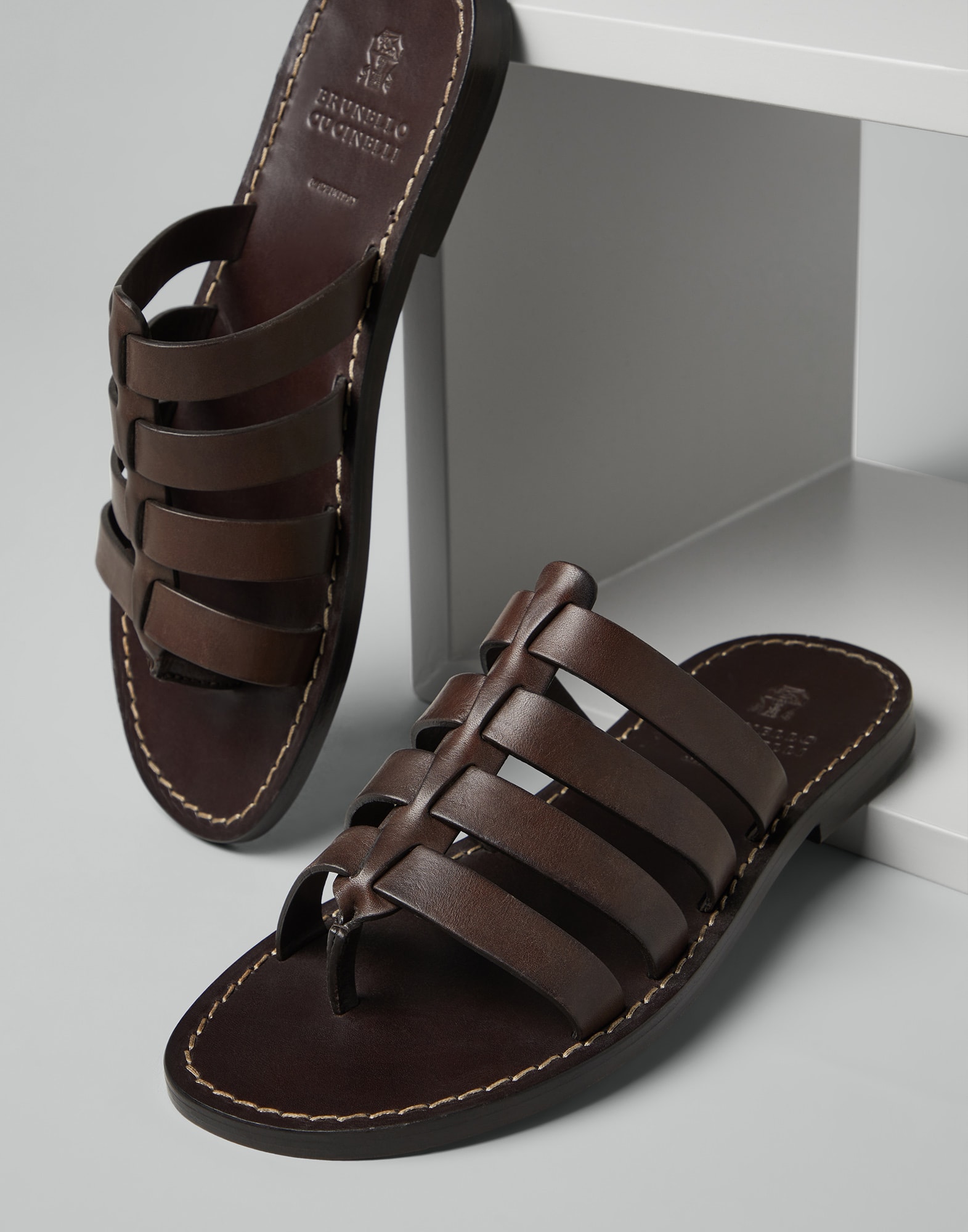 Calfskin sandals Dark Mahogany Man - Brunello Cucinelli