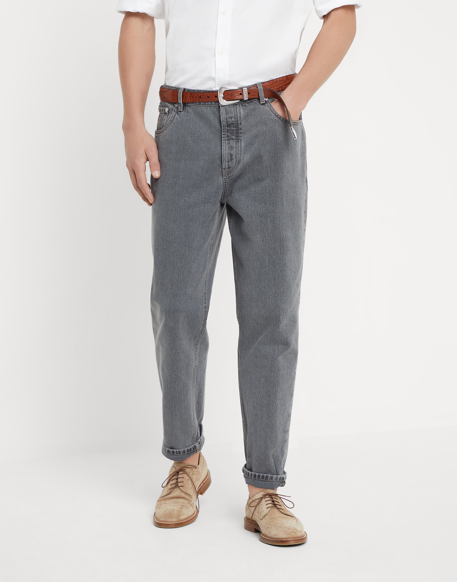 Straight fit five-pocket trousers Charcoal Man - Brunello Cucinelli