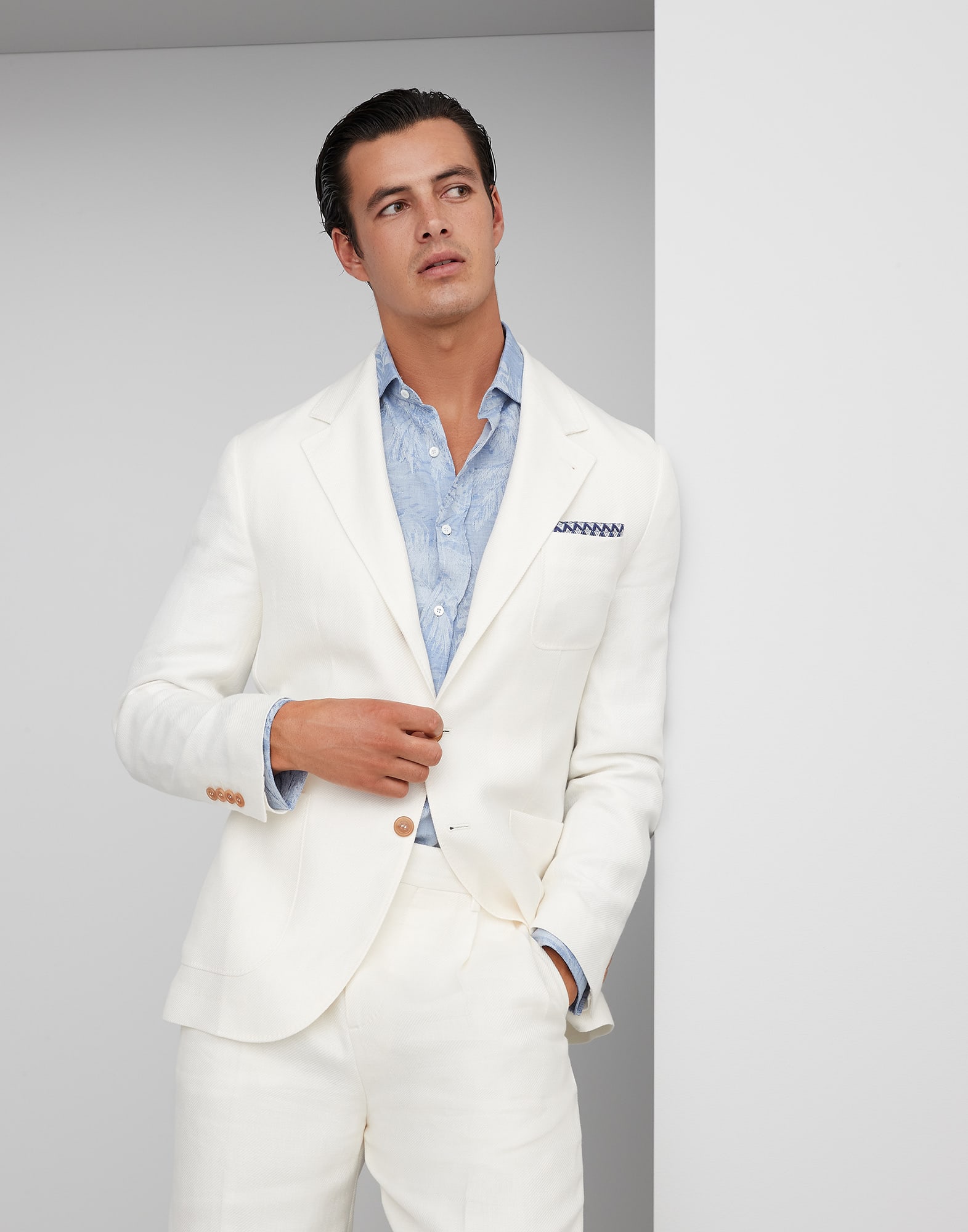 Бесподкладочный пиджак из ткани диагональ Белый с Сероватым Оттенком Мужчина - Brunello Cucinelli