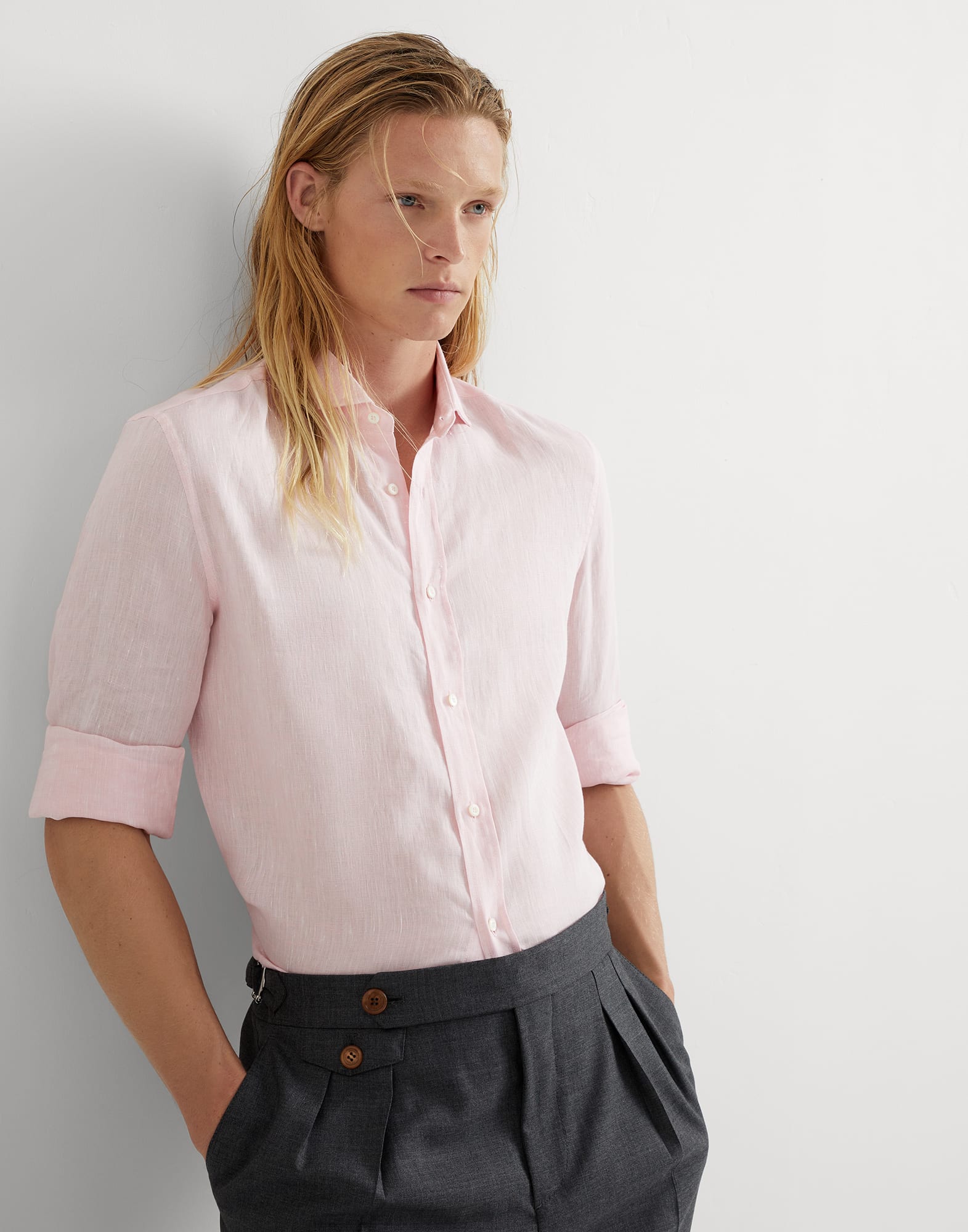 Рубашка из льна Розовый Мужчина - Brunello Cucinelli 
