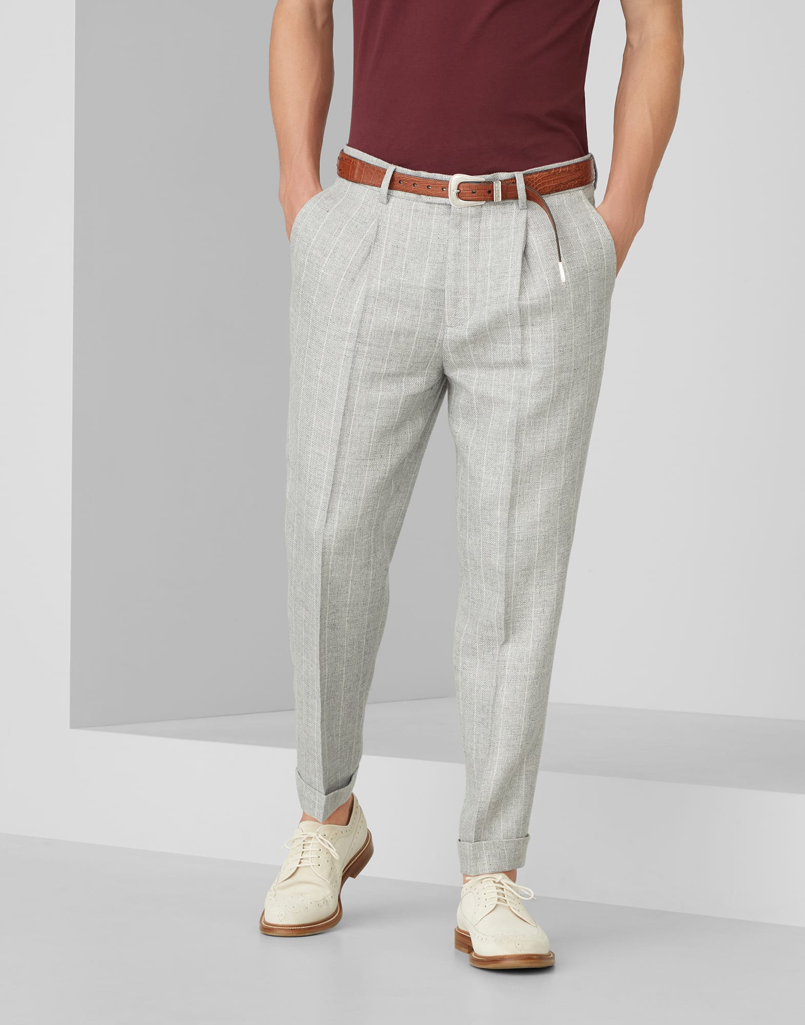 Grey trousers sales with stripe