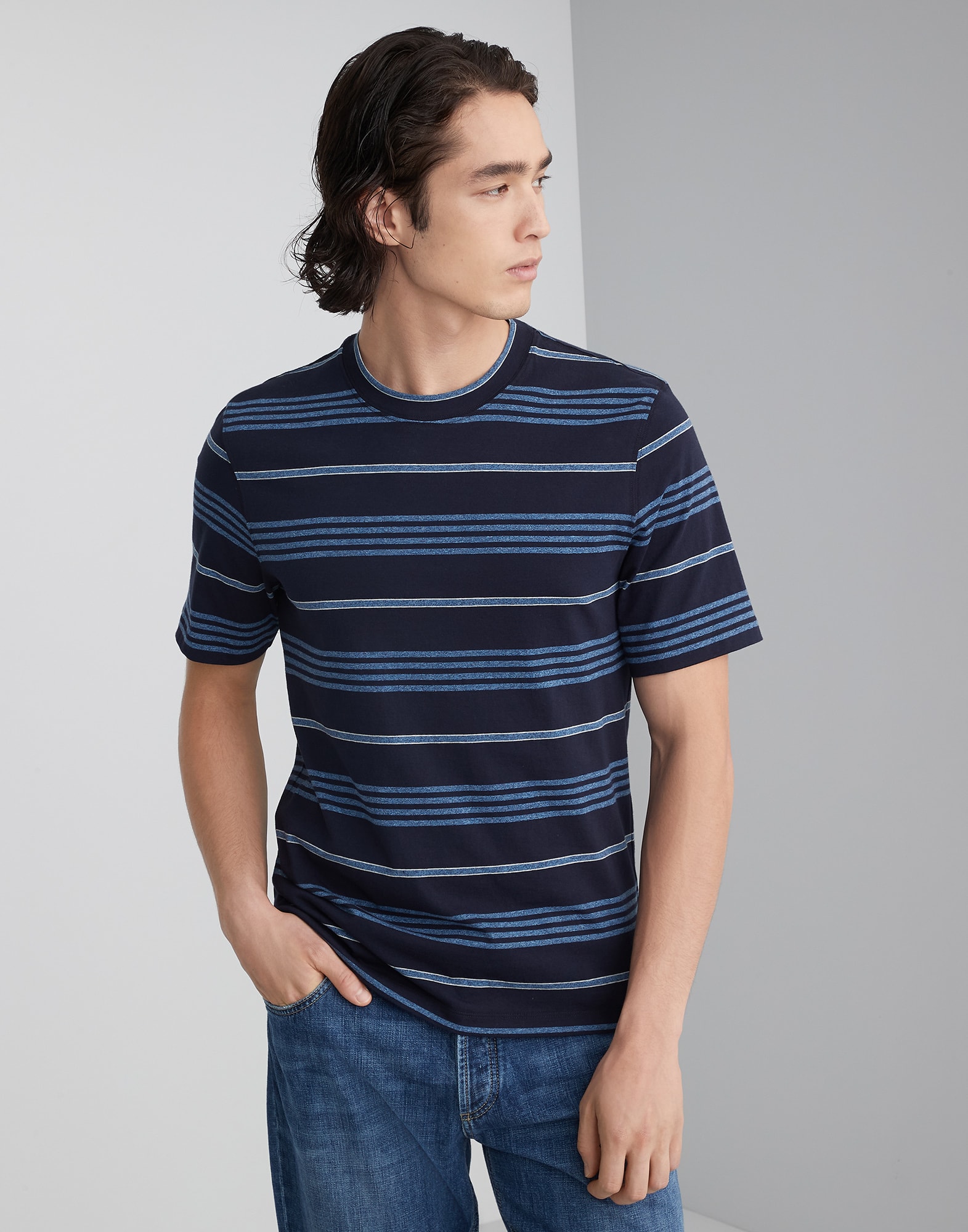 Navy and white striped t shirt mens deals