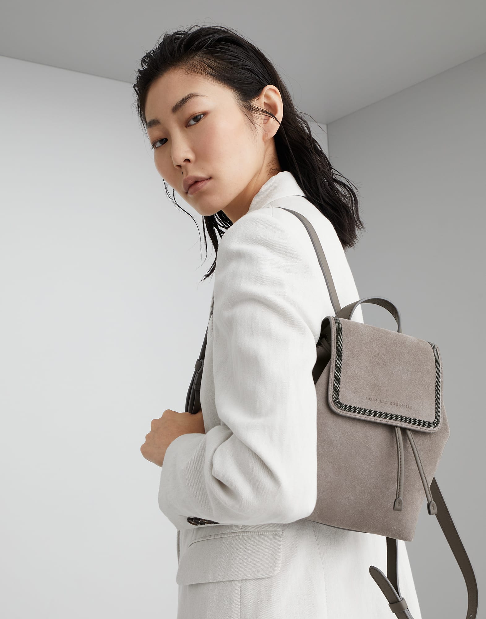 Suede backpack Grey Woman - Brunello Cucinelli