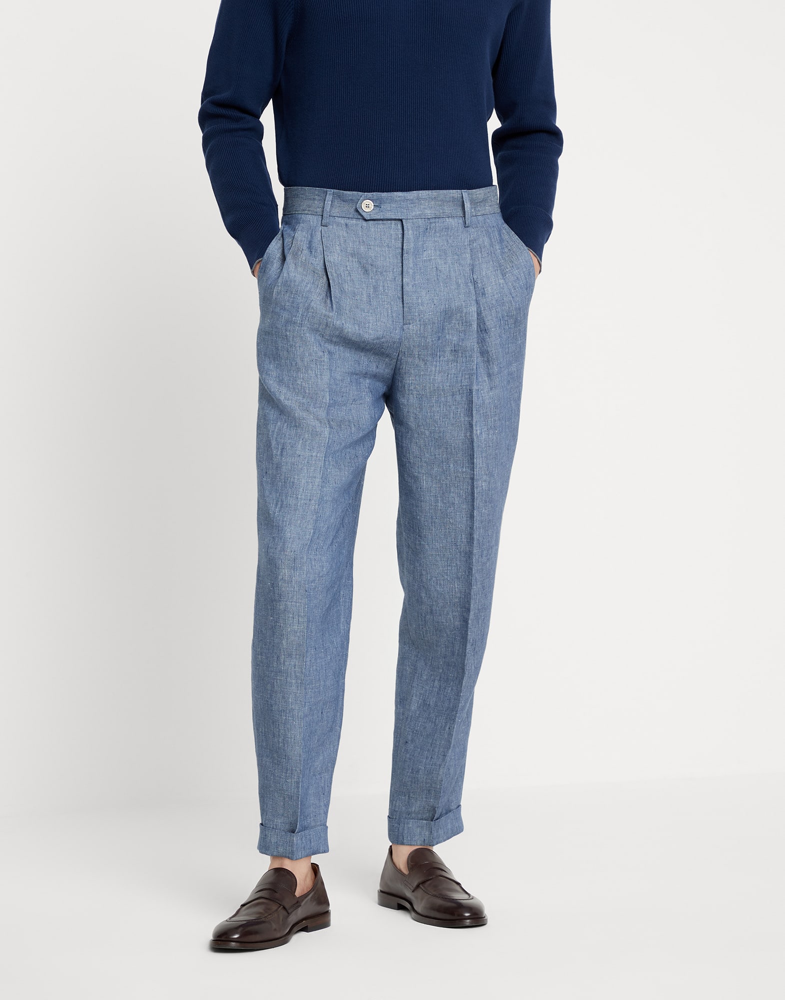 Leisure fit trousers with pleats Denim Man - Brunello Cucinelli