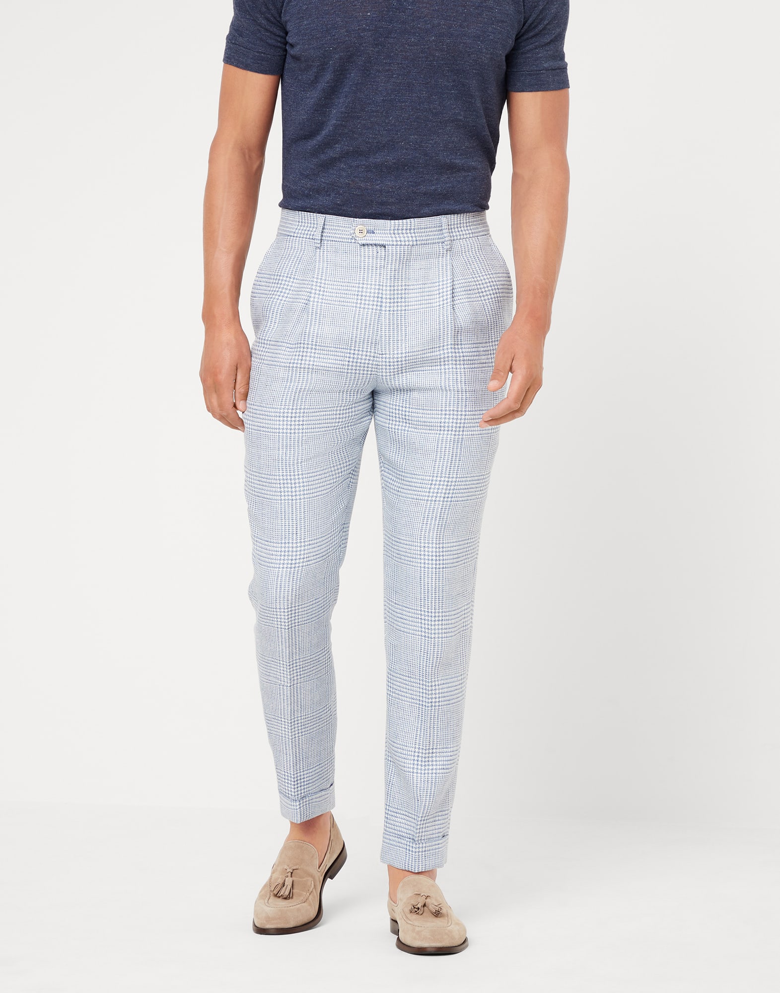 Prince of Wales trousers Sky Blue Man - Brunello Cucinelli