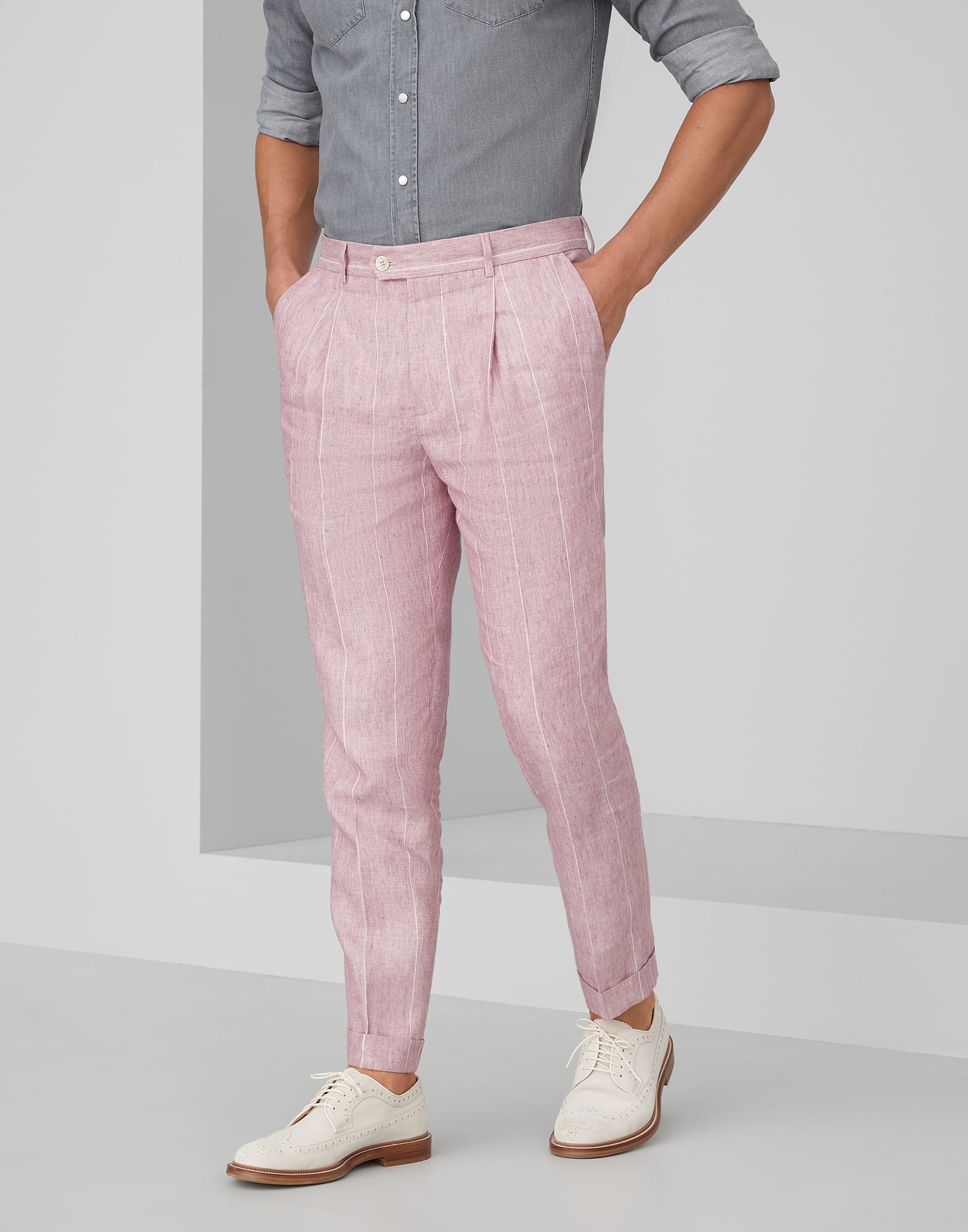 Leisure fit trousers with pleats Pink Man - Brunello Cucinelli