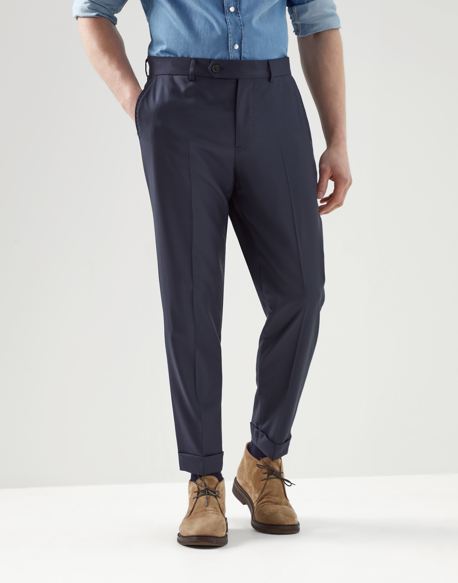 Pantalon en laine Bleu Marine Homme - Brunello Cucinelli