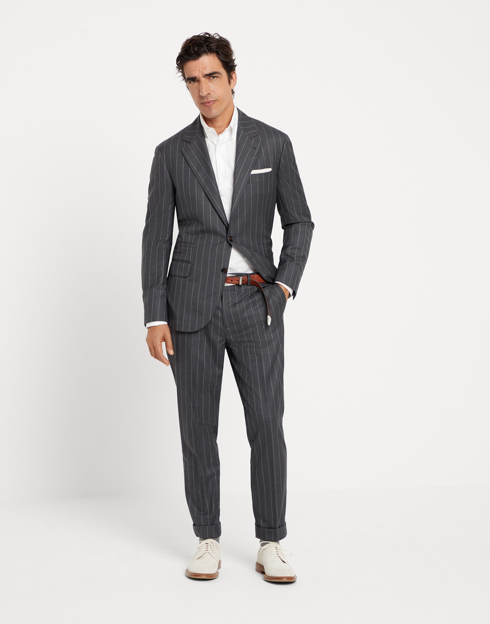 Wide chalk stripe suit Grey Man - Brunello Cucinelli