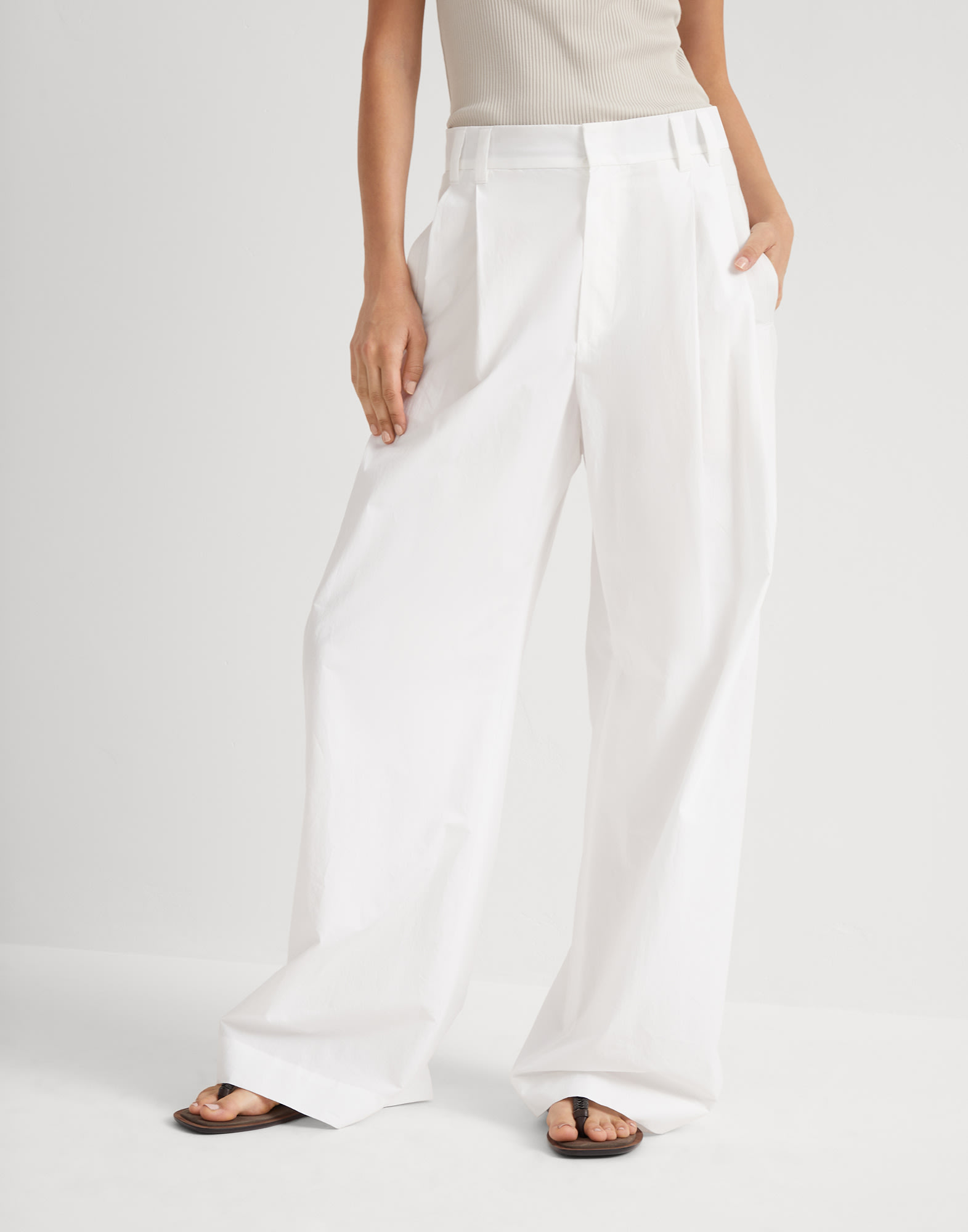 Pantalone in popeline Bianco Donna - Brunello Cucinelli