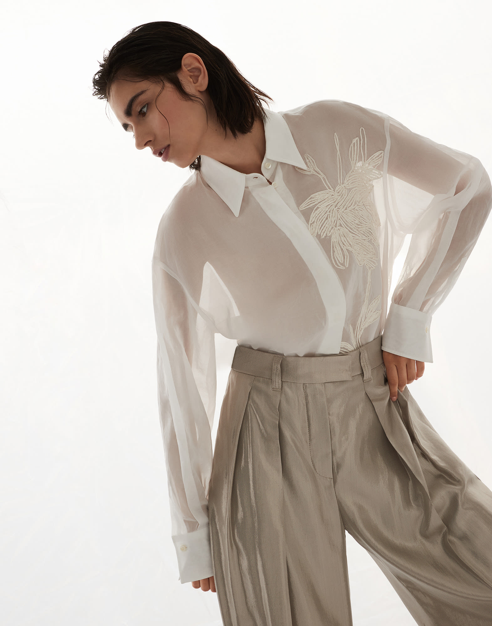 Shirt with embroidery White Woman - Brunello Cucinelli