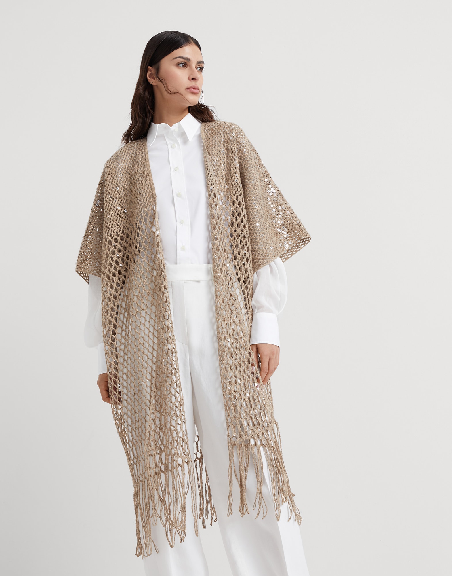 Dazzling Embroidery cardigan Light Brown Woman - Brunello Cucinelli
