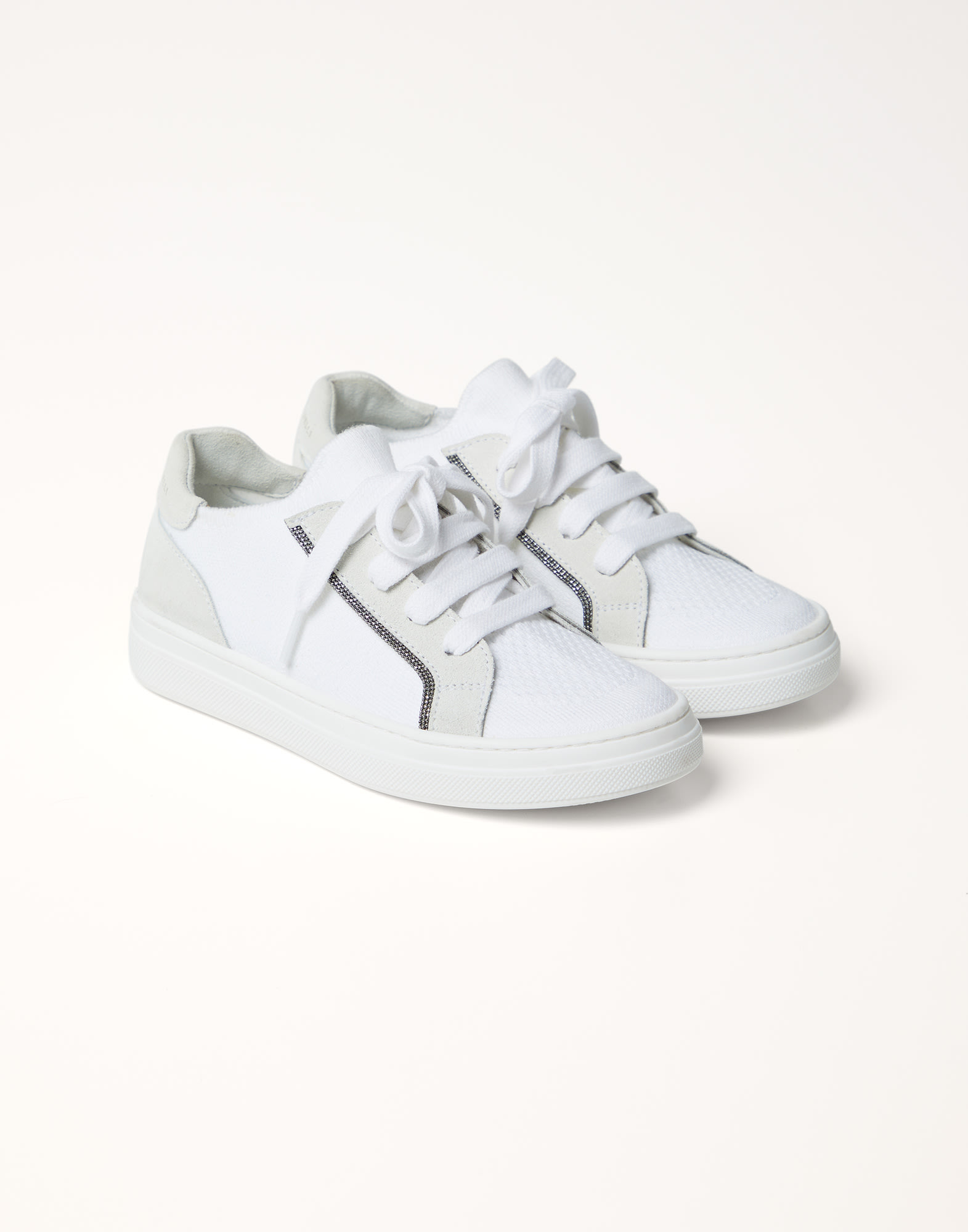 Sneakers en daim et maille Blanc Fille - Brunello Cucinelli