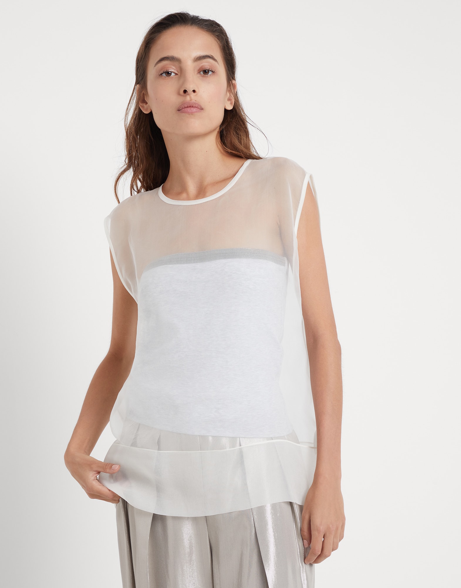 White silk top deals