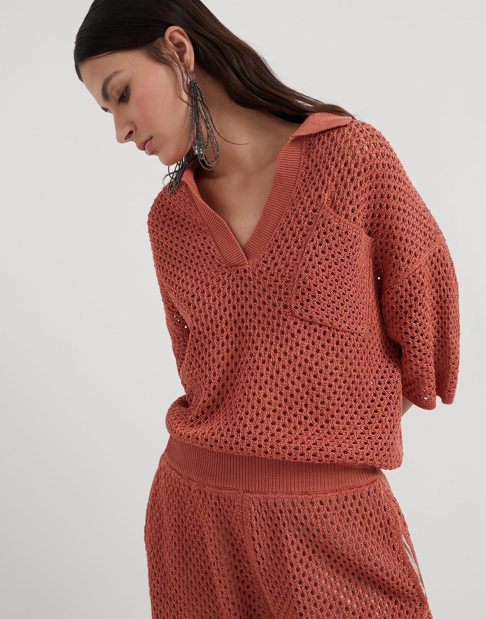 Net sweater Orange Woman - Brunello Cucinelli