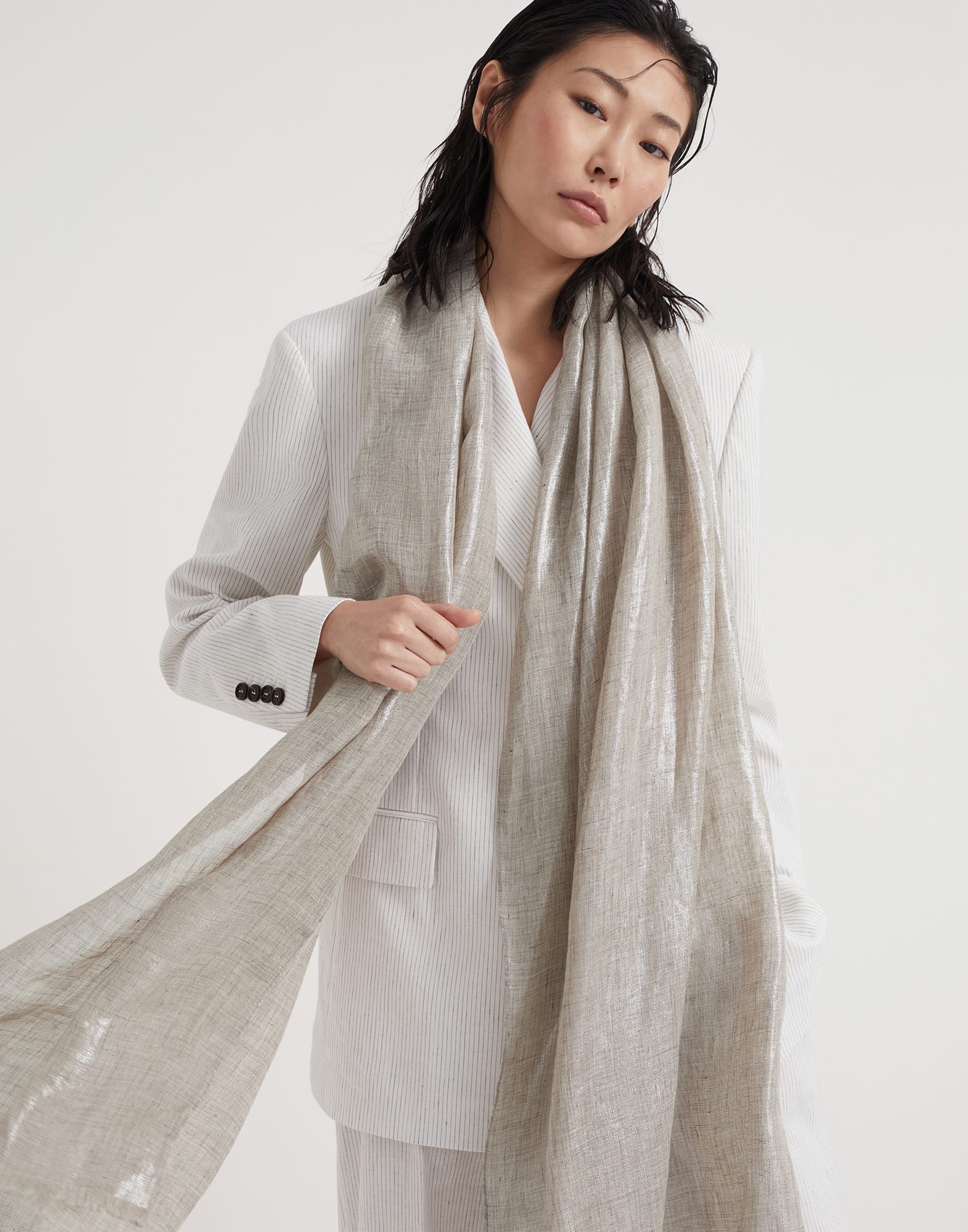 Linen scarf Beige Woman - Brunello Cucinelli