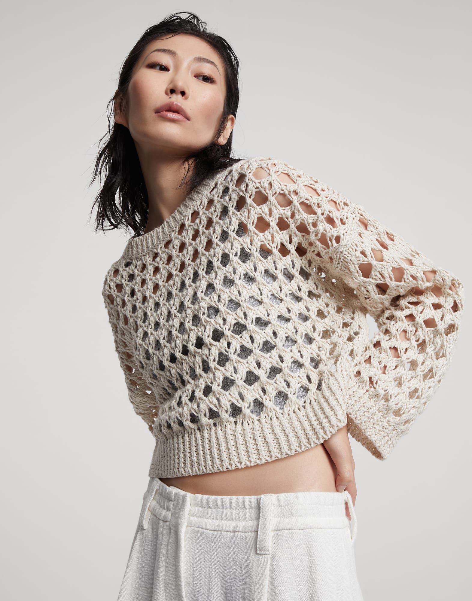 Crop sweater Beige Woman - Brunello Cucinelli