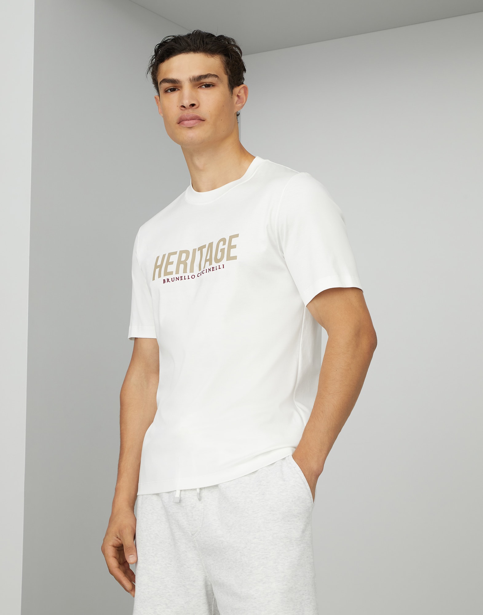 T-shirt con stampa Off-White Uomo - Brunello Cucinelli
