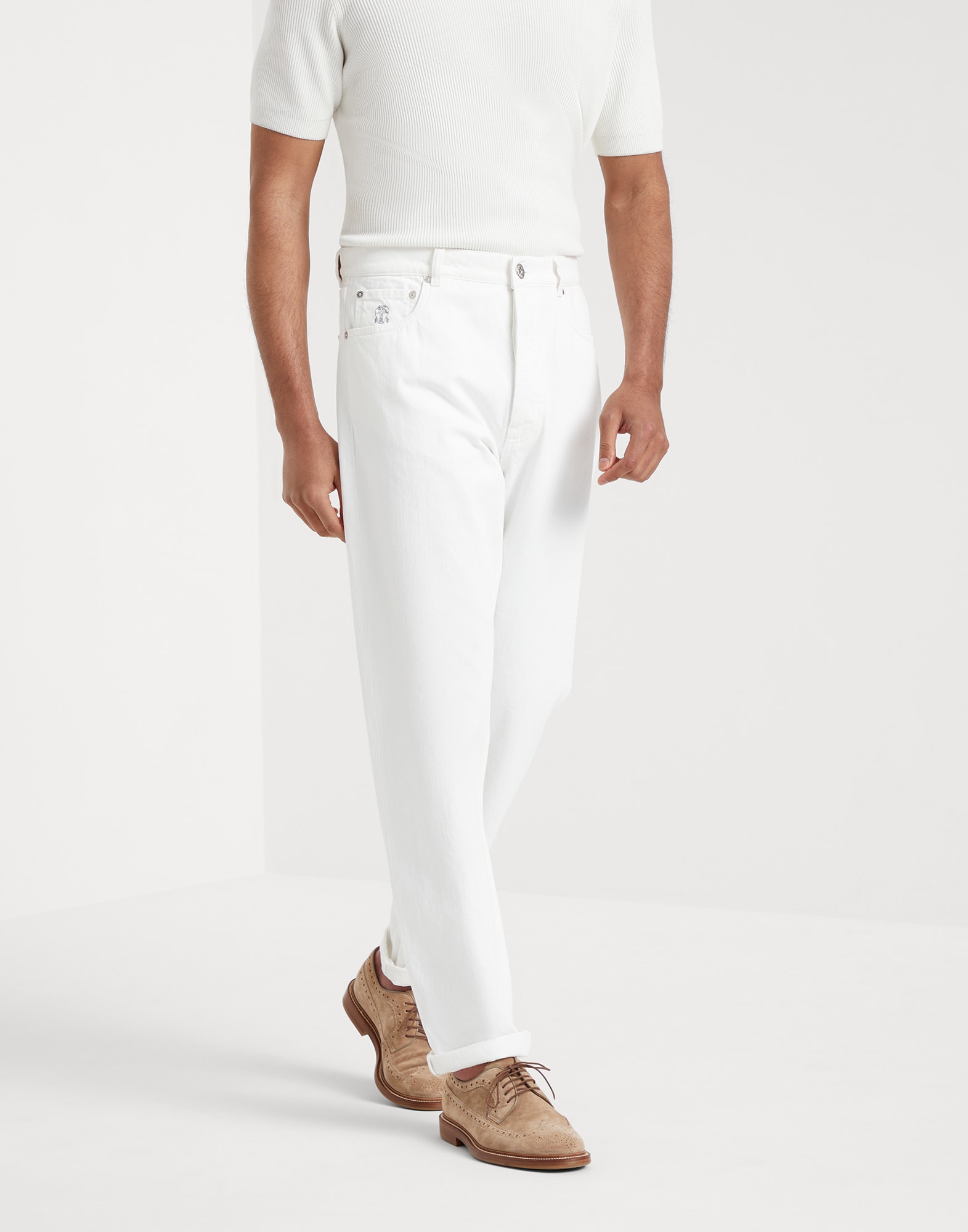 五口袋标志版型长裤 白色 男款 - Brunello Cucinelli