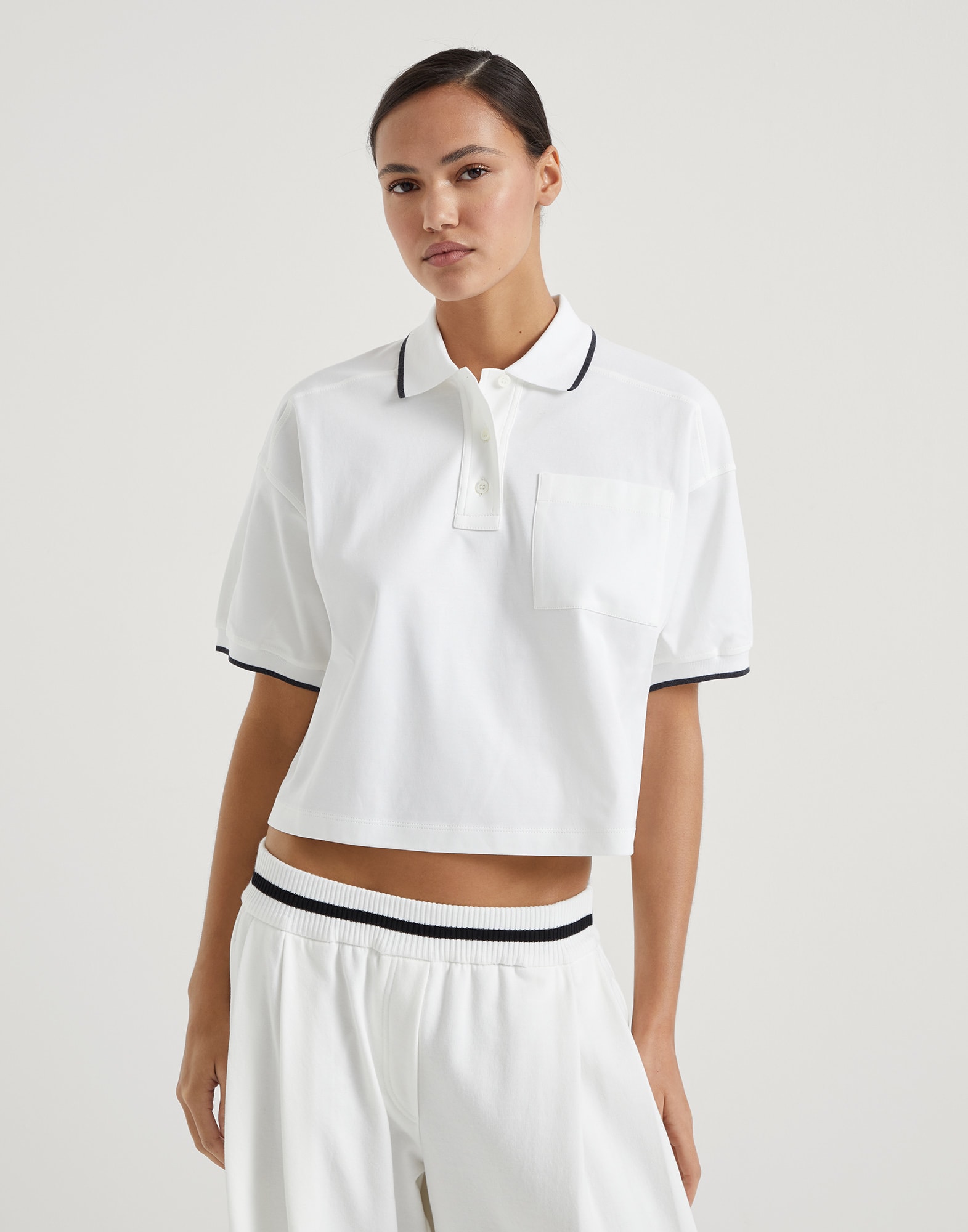 Poloshirt aus Interlock Weiß Damen - Brunello Cucinelli