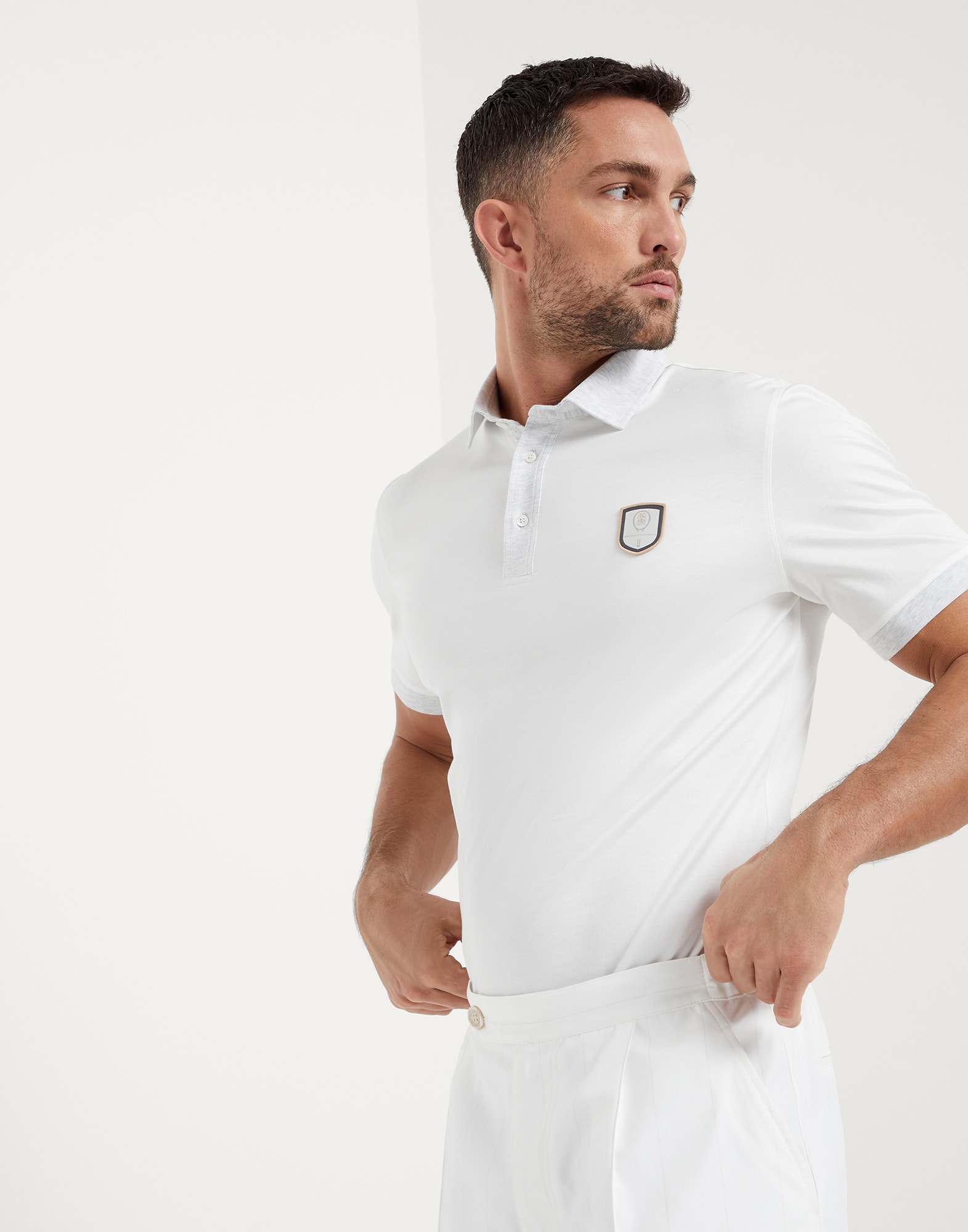 Poloshirt mit Tennis-Badge Off-White Herren - Brunello Cucinelli