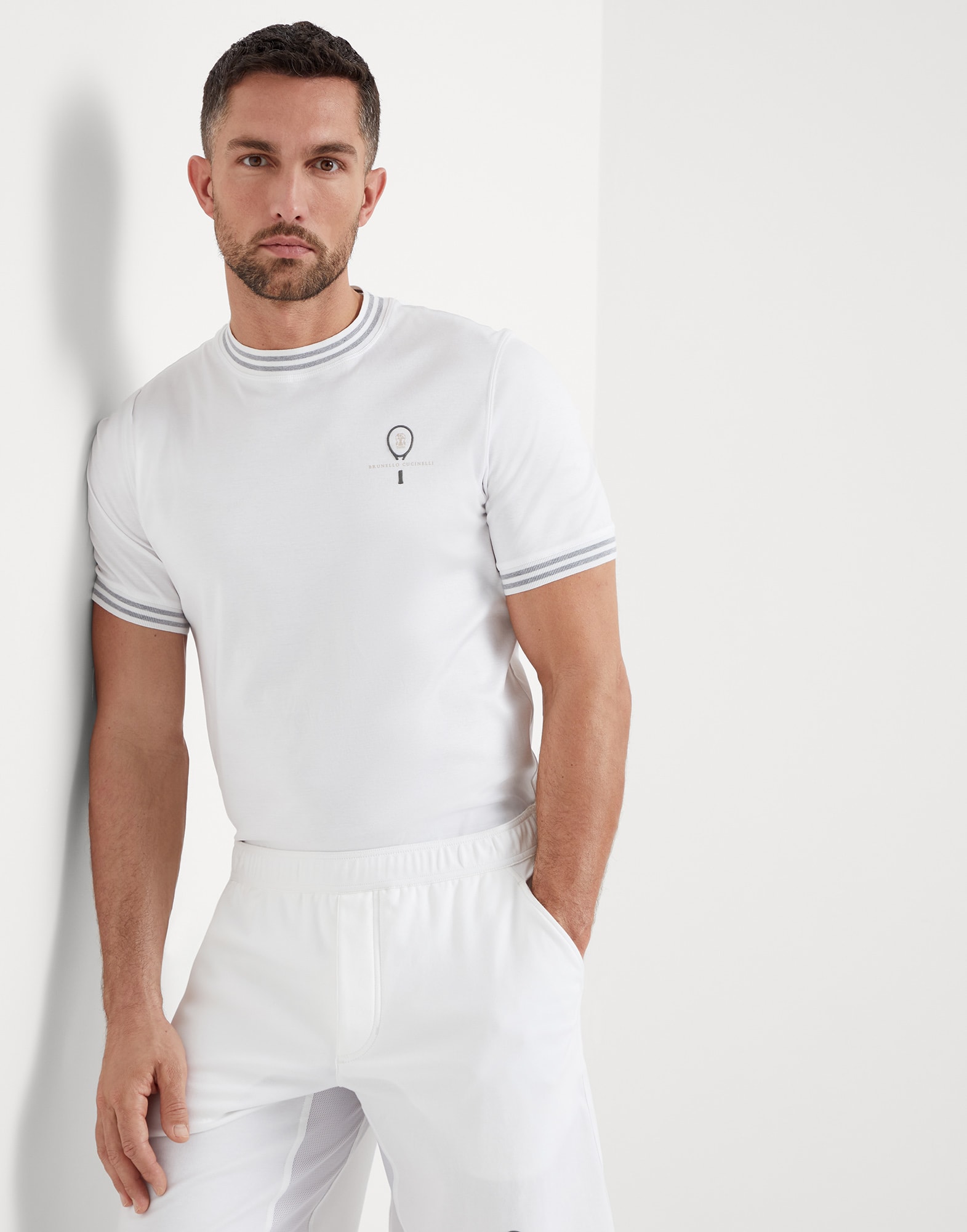 T-shirt con logo Tennis Bianco Uomo - Brunello Cucinelli