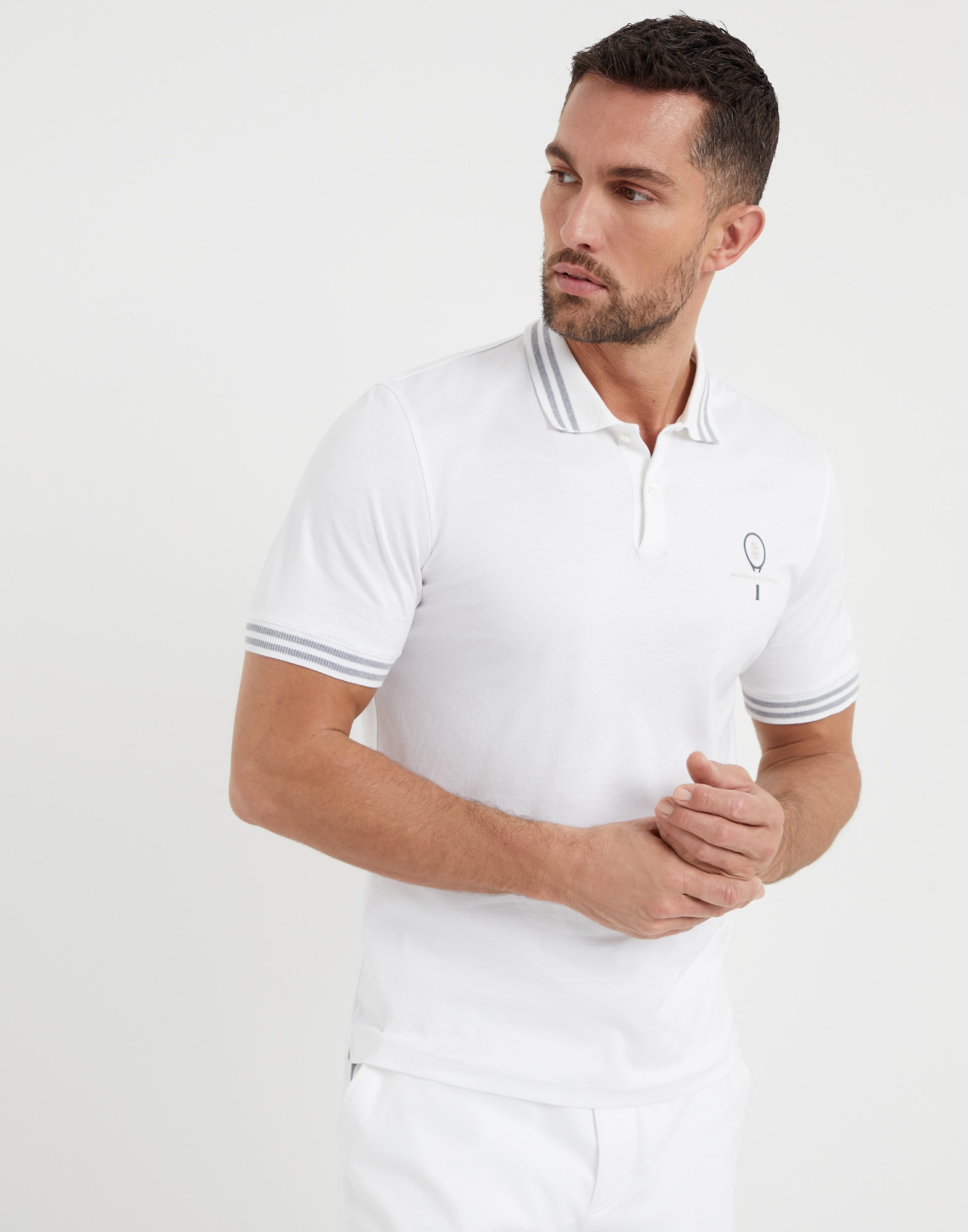 Polo con logo Tennis Bianco Uomo - Brunello Cucinelli