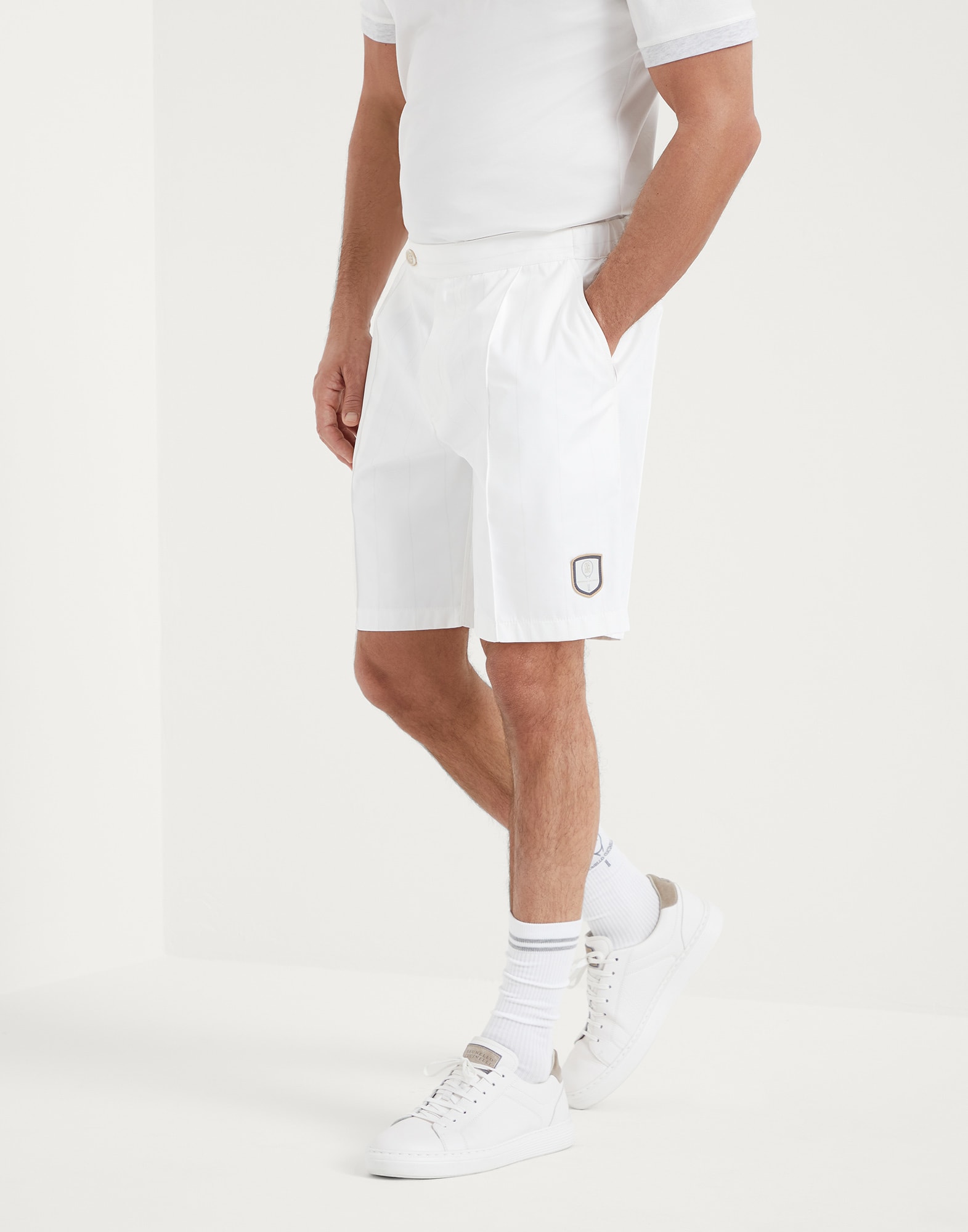 网球徽章百慕大短裤 白色 男款 - Brunello Cucinelli