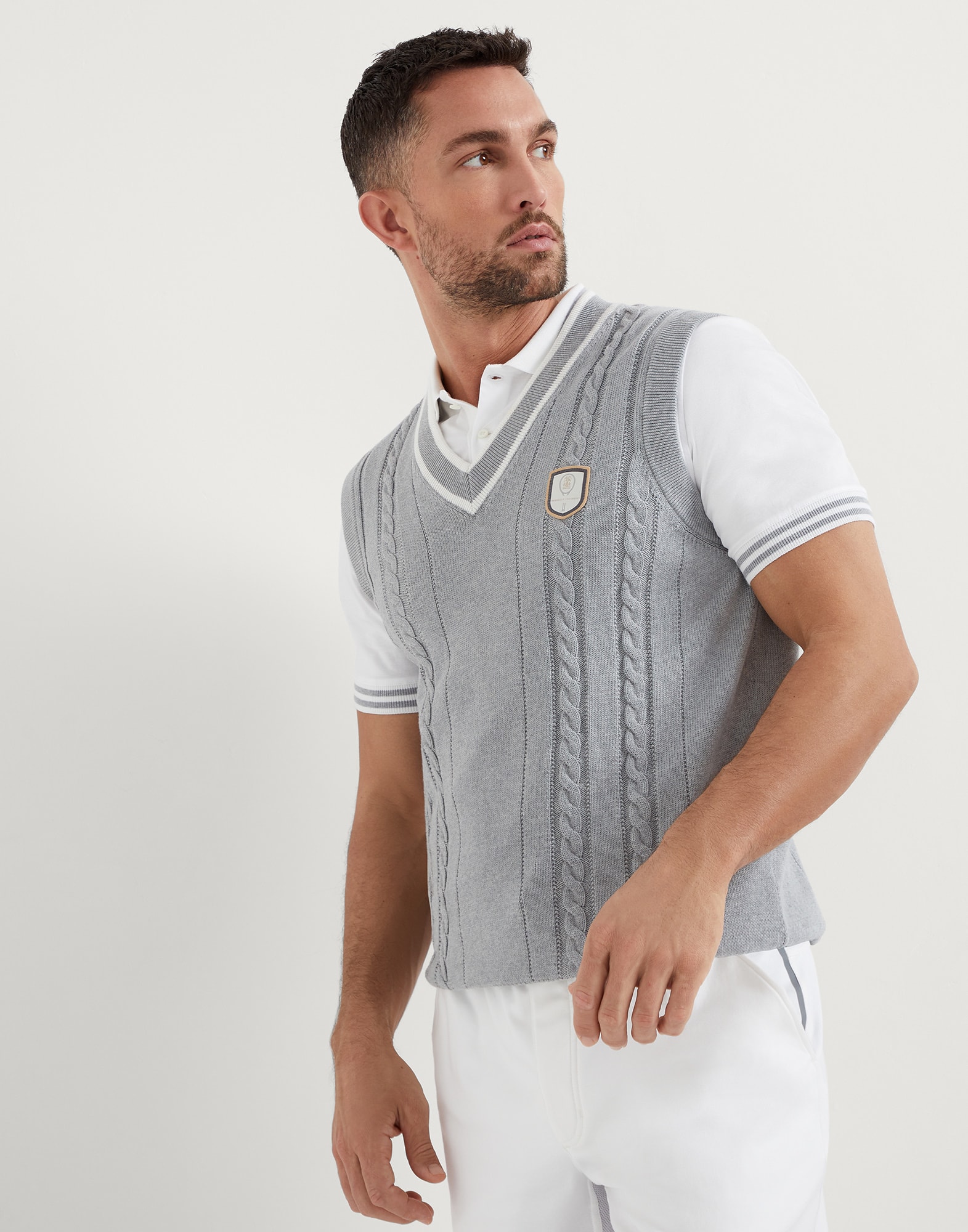 Vest with Tennis badge Grey Man - Brunello Cucinelli