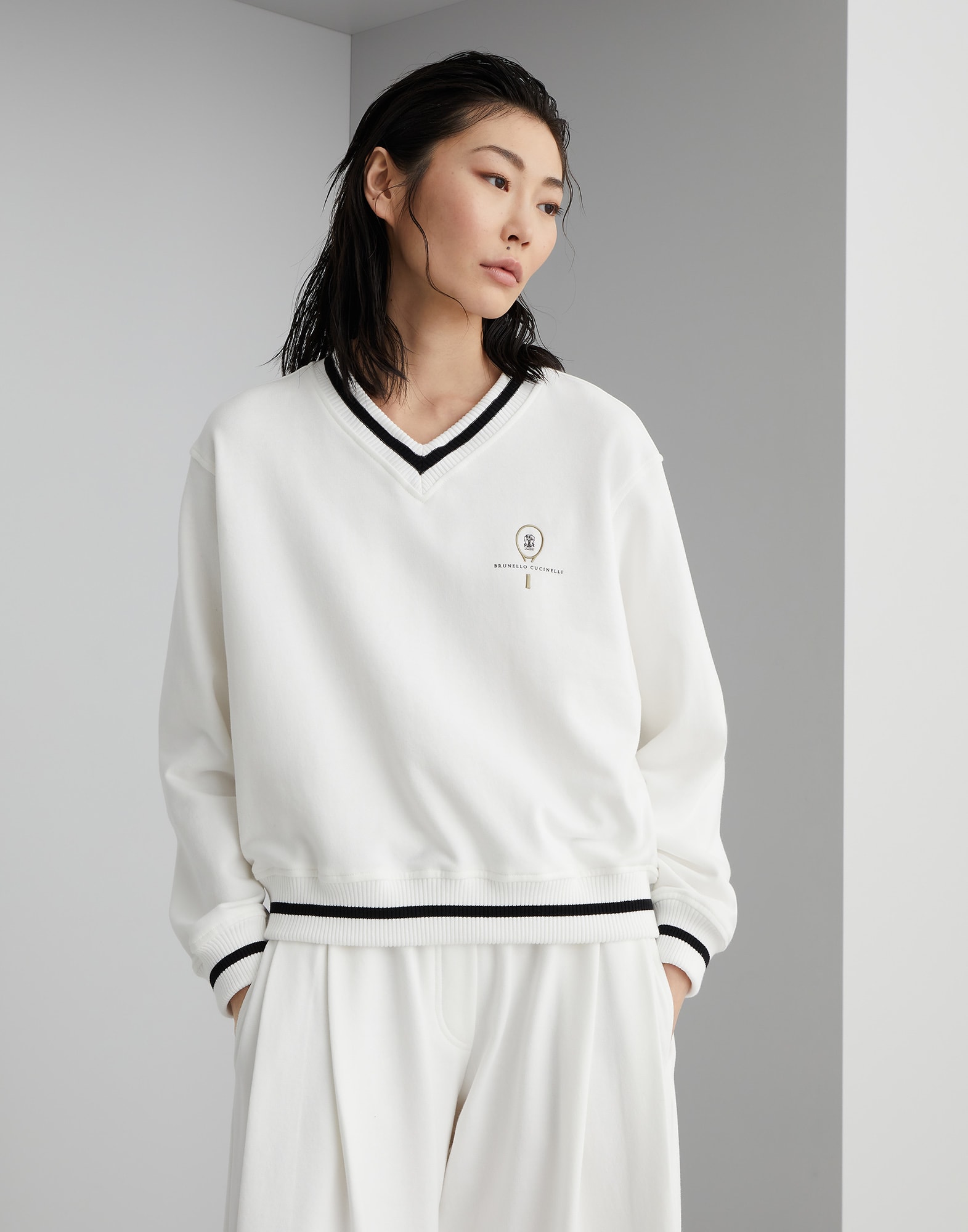 Sweatshirt mit Tennis-Logo Off-White Damen - Brunello Cucinelli