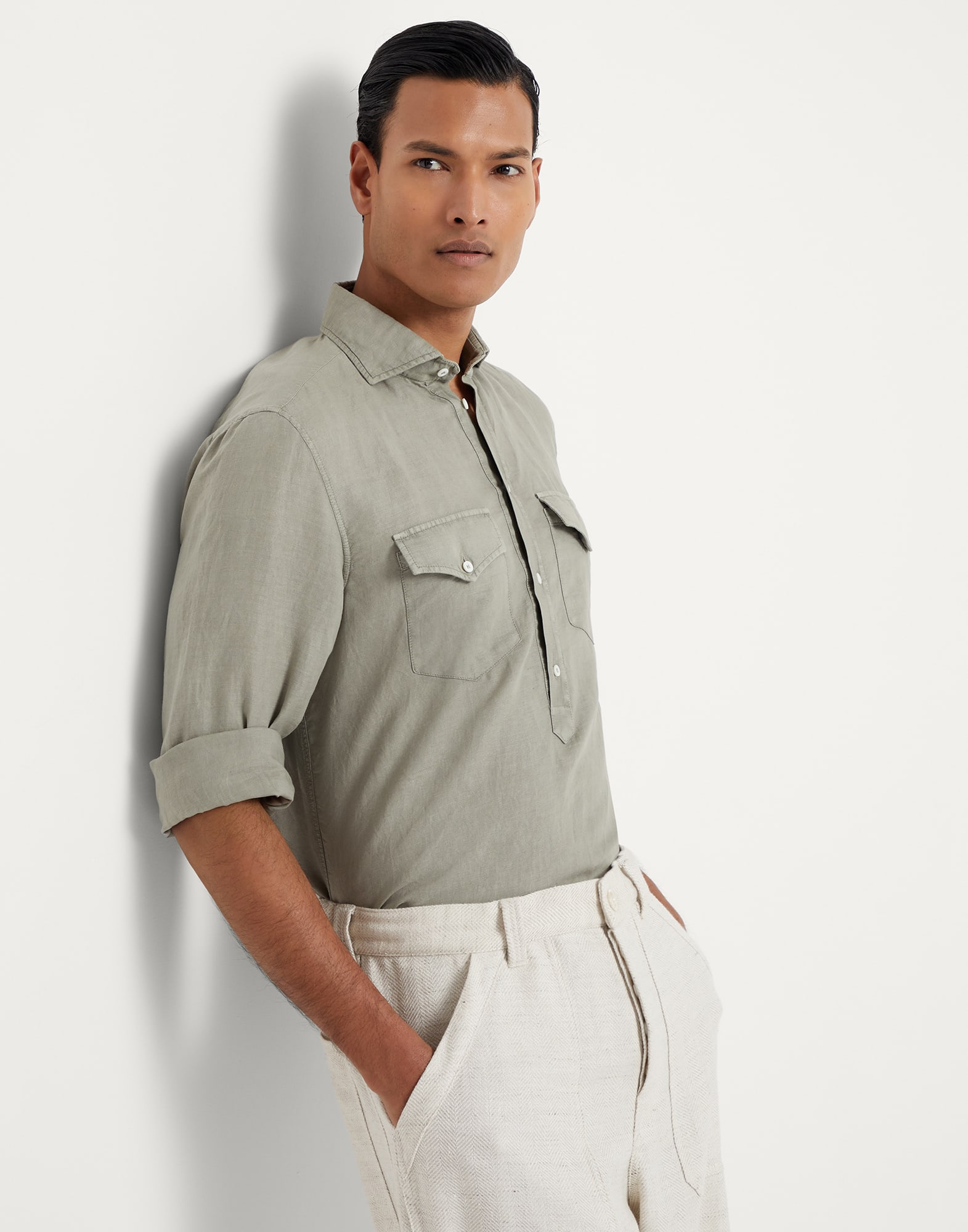 Shirt with chest pockets Sage Man - Brunello Cucinelli