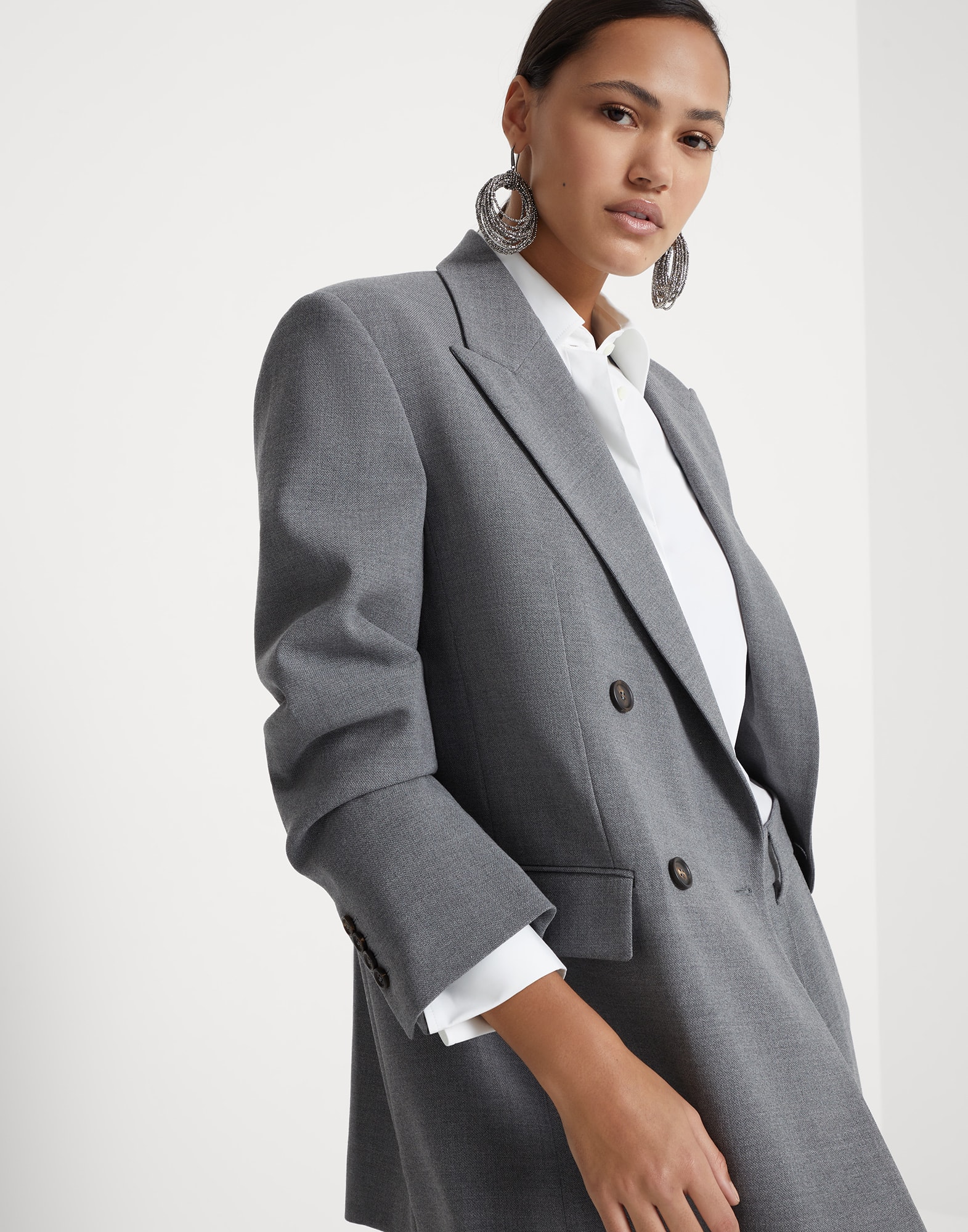 Пиджак из ткани панама Кварцевый Серый Женщина - Brunello Cucinelli