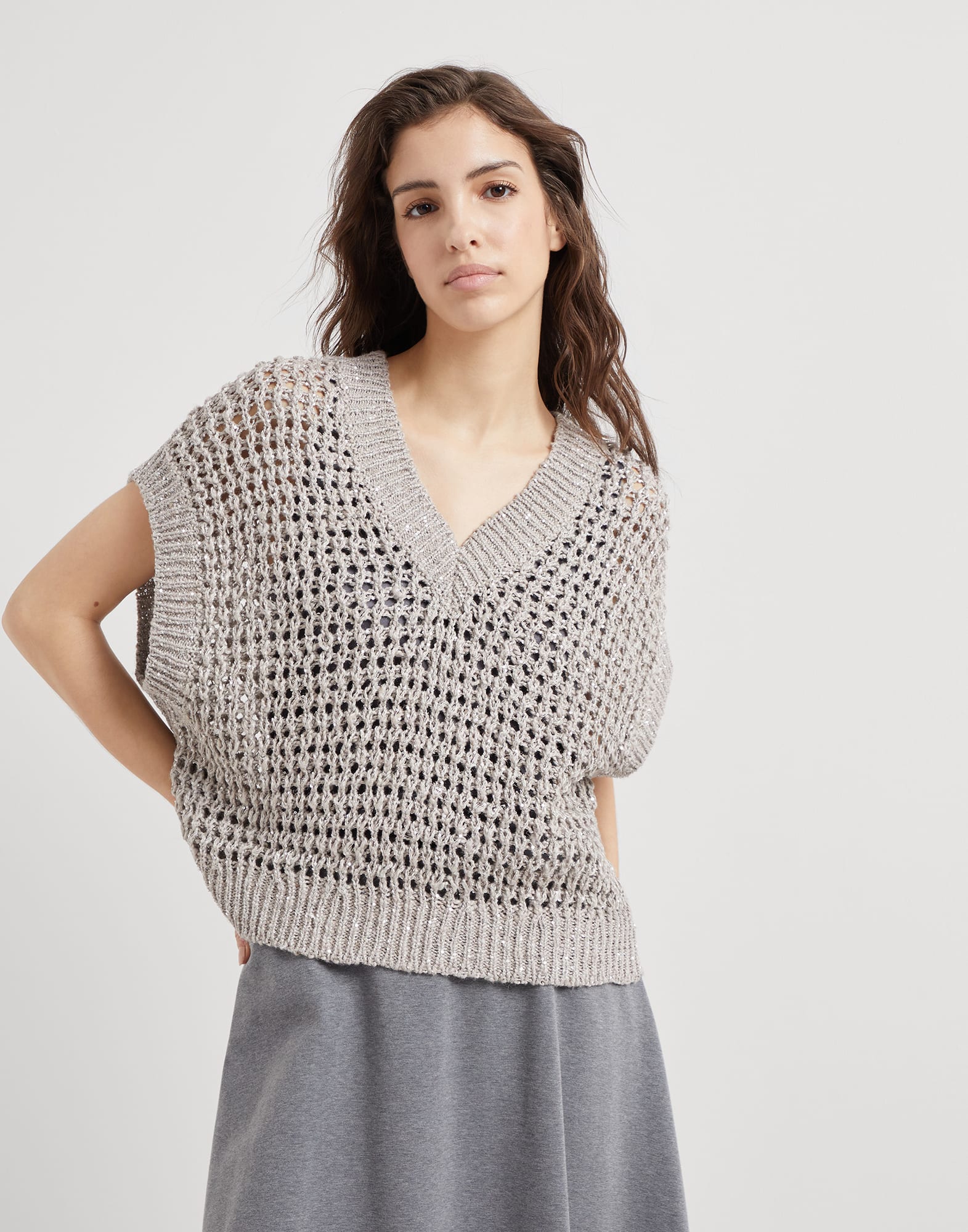 Rustic Dazzling Net Top 242MEA360402 for Woman Brunello Cucinelli