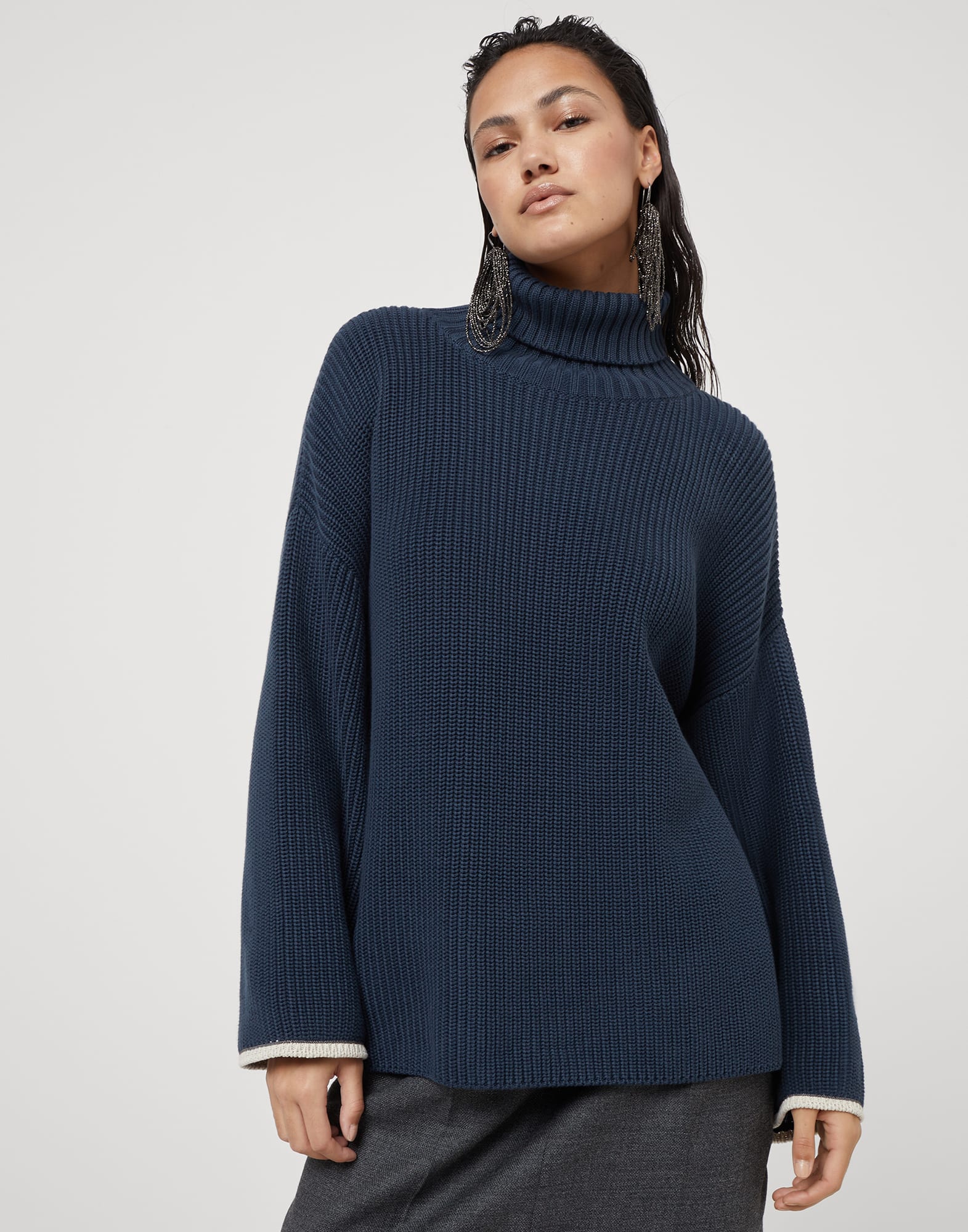 Turtleneck sweater Blue Woman - Brunello Cucinelli
