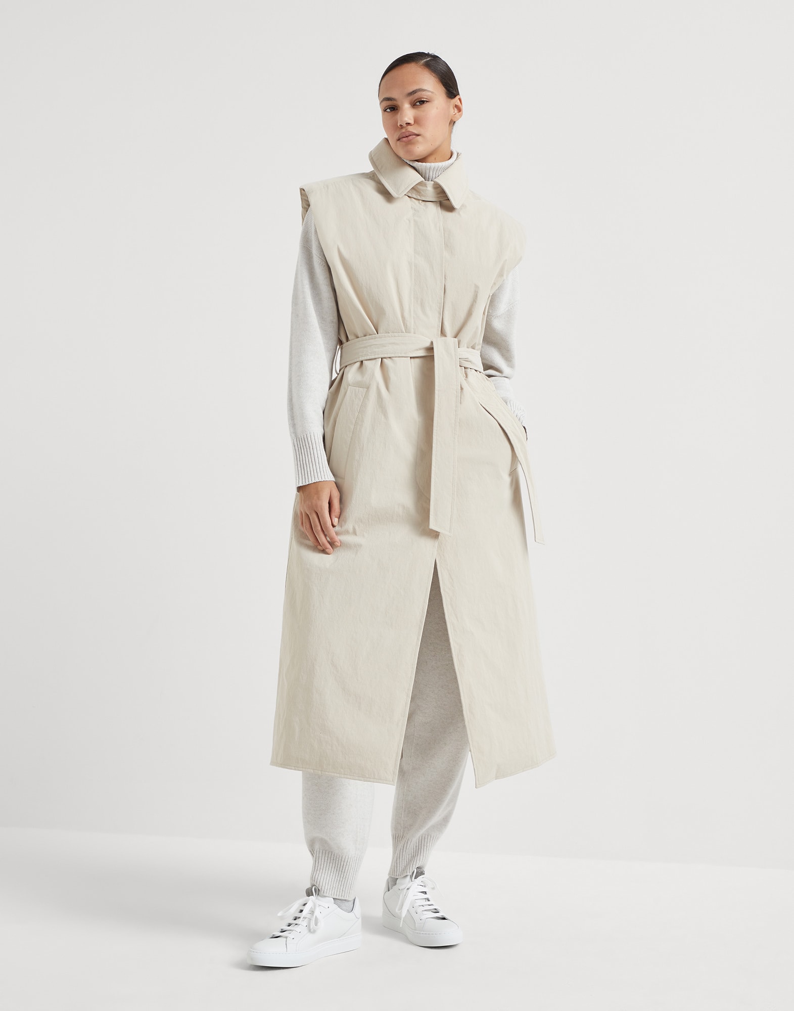Sleeveless trench coat Beige Woman - Brunello Cucinelli