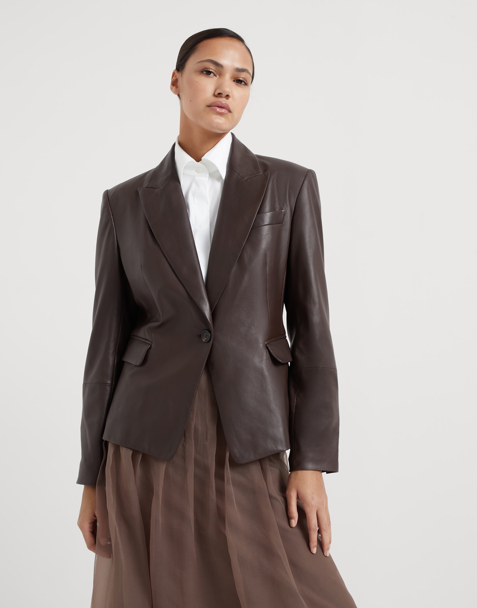 Пиджак из наппы Коричневый Женщина - Brunello Cucinelli