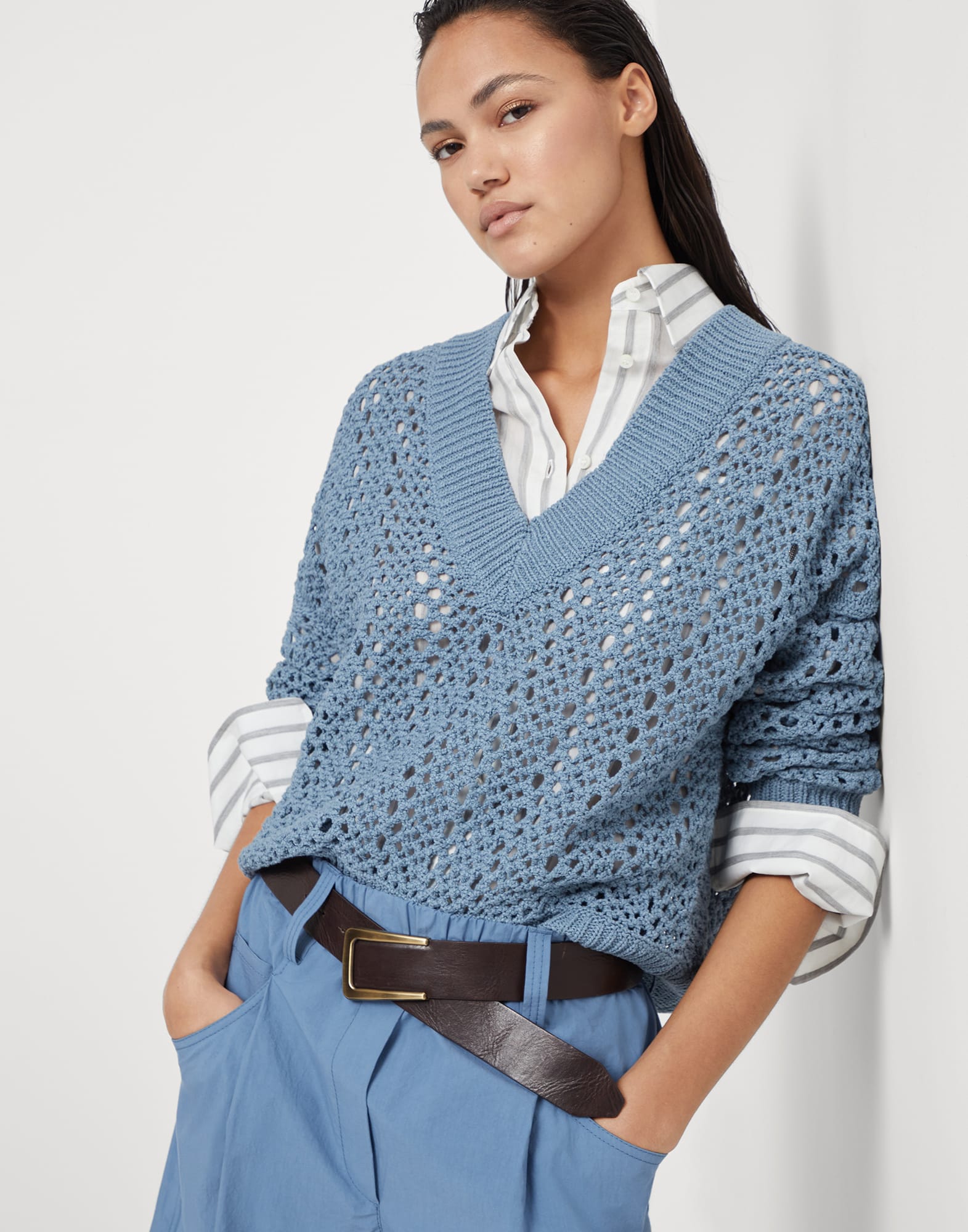 Mesh sweater Azure Woman - Brunello Cucinelli