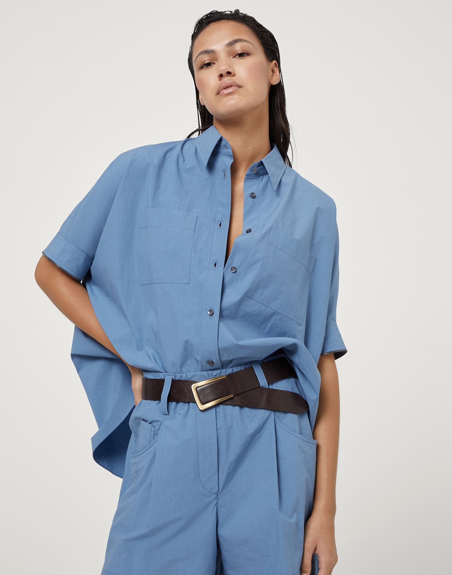 Camisa de popelina Azul Fuerza Aérea Mujer - Brunello Cucinelli