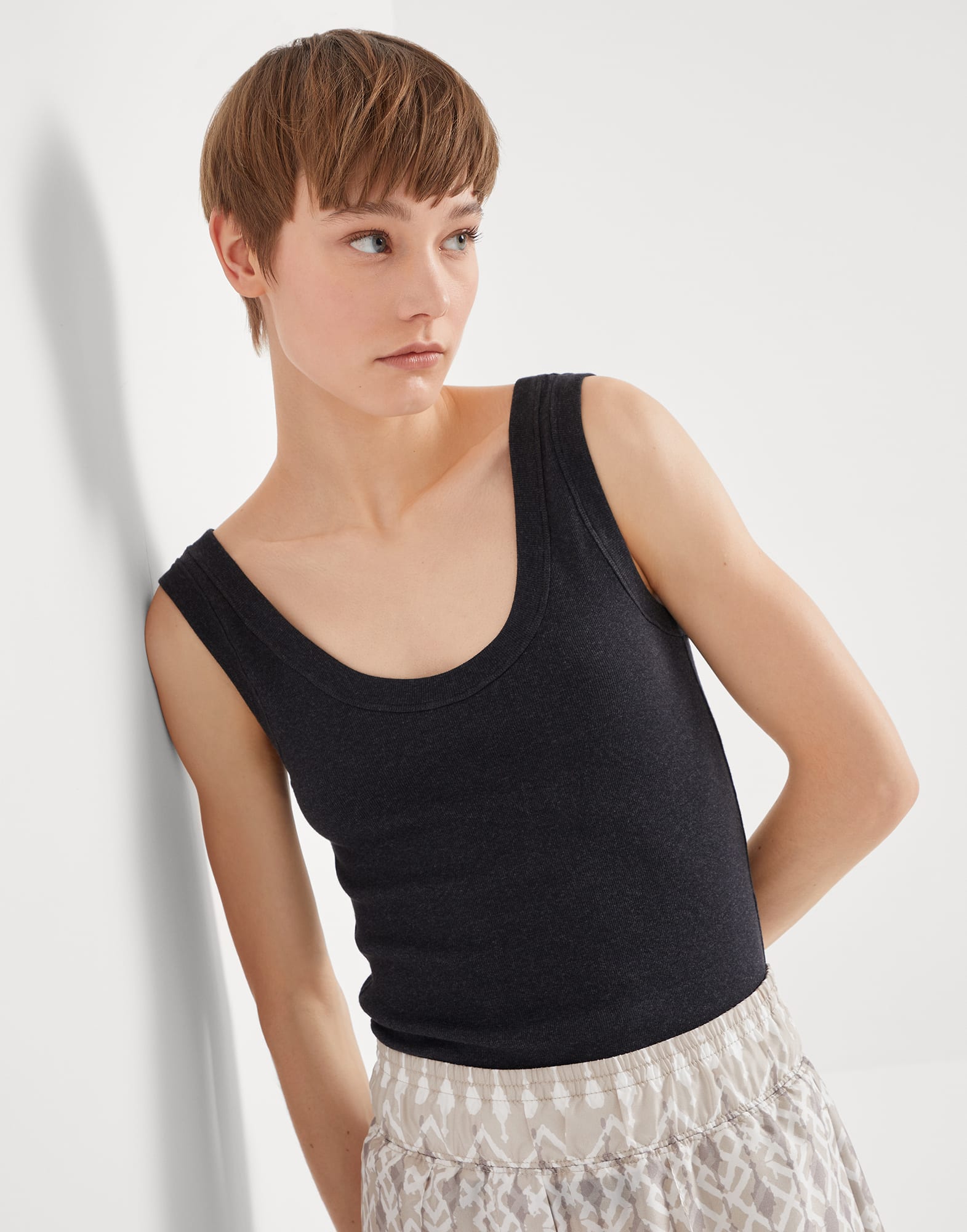 Ribbed jersey top Anthracite Woman - Brunello Cucinelli