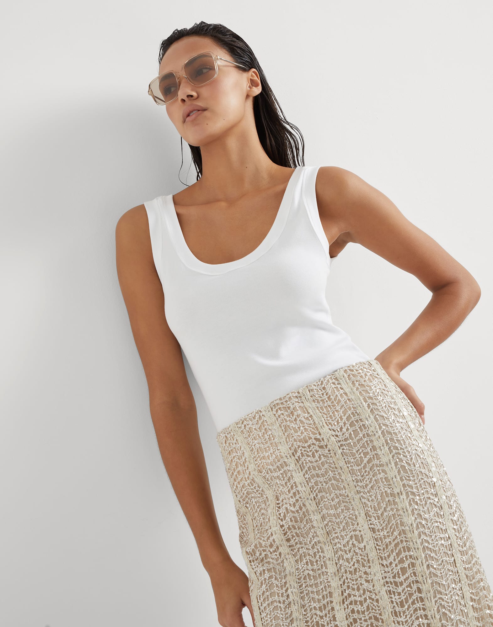Ribbed jersey top White Woman - Brunello Cucinelli