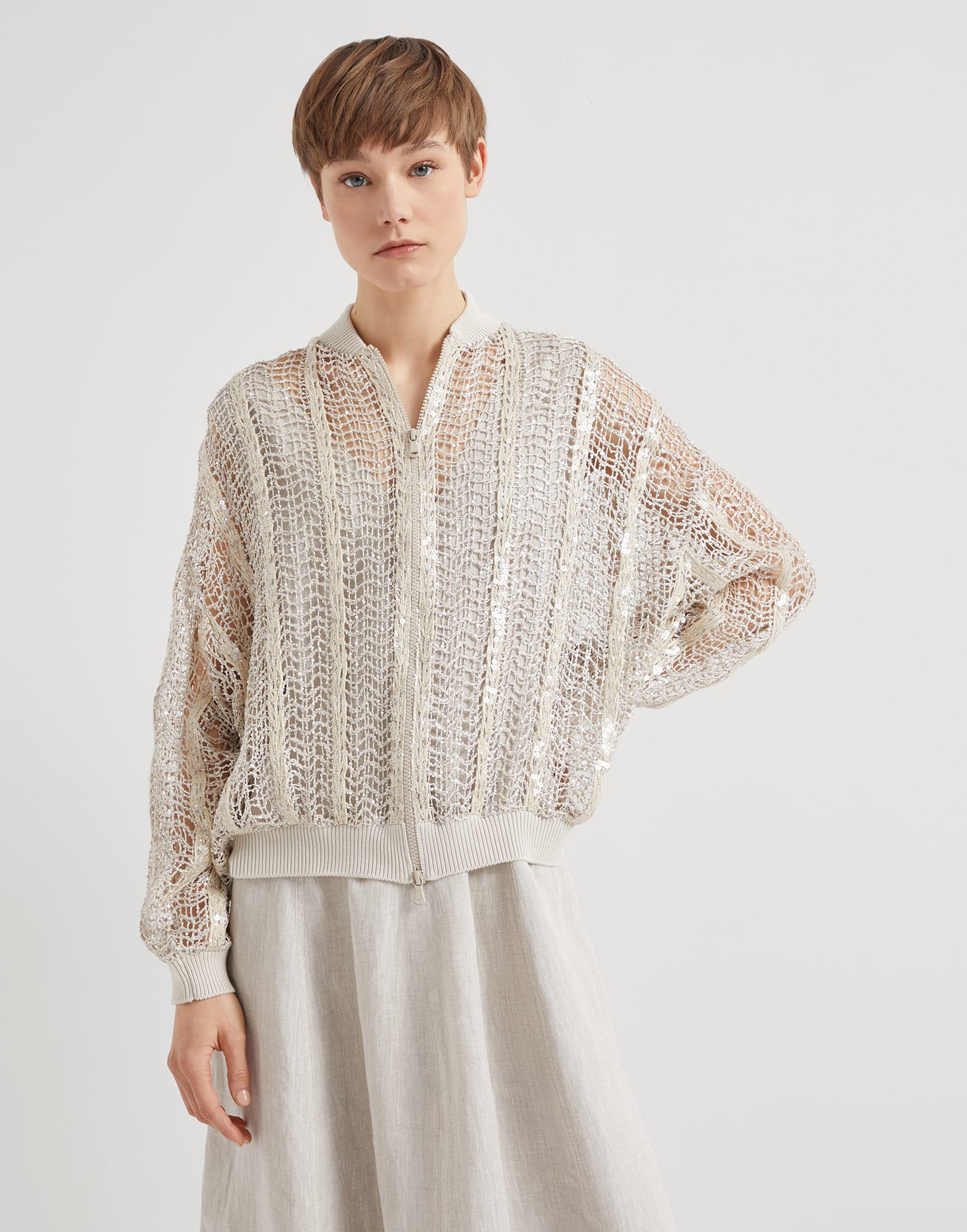 Dazzling Net Embroidery bomber