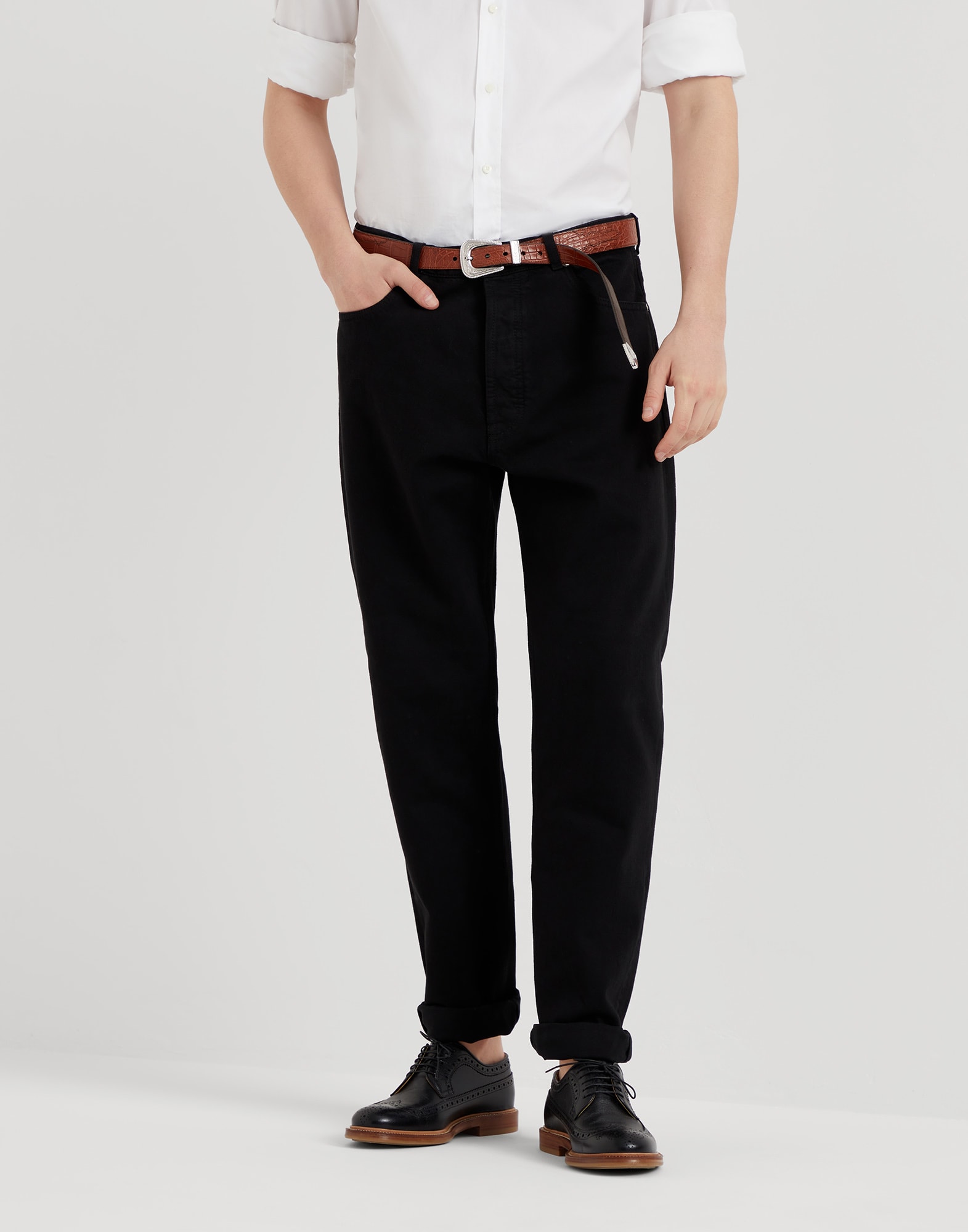 Iconic fit five-pocket trousers Black Man -
                        Brunello Cucinelli
                    