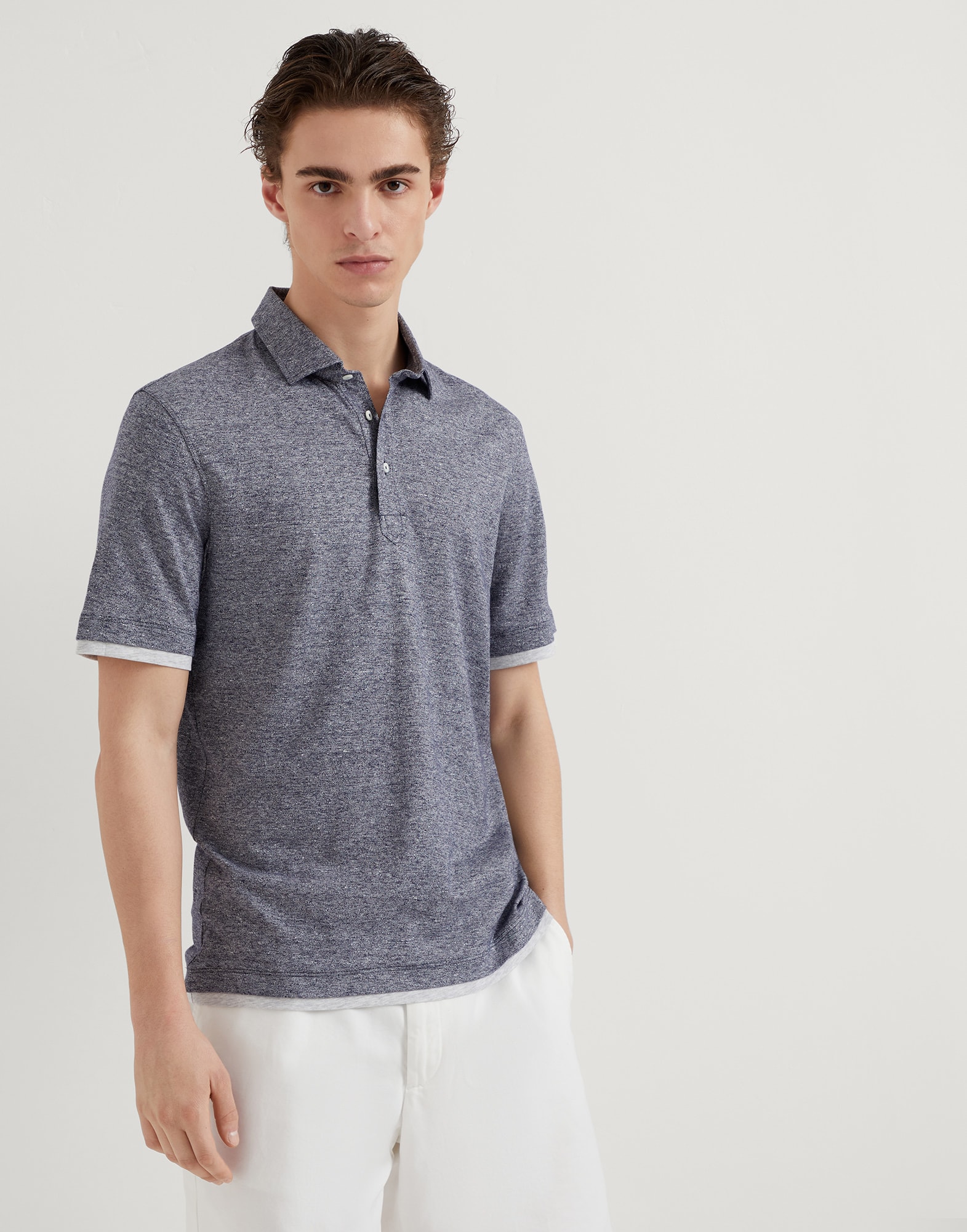 Polo with Faux-Layering Navy Blue Man -
                        Brunello Cucinelli
                    